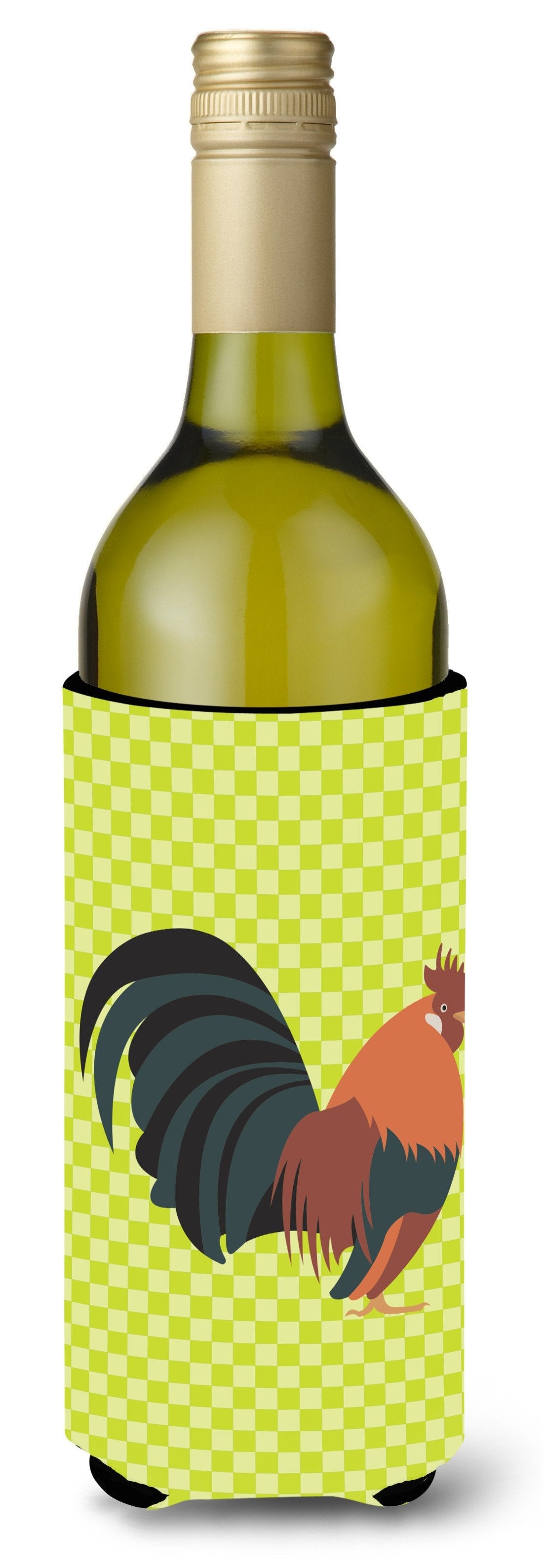 Dutch Bantam Chicken Green Wine Bottle Hugger Gift Sleeve for Standard 750 ml Bottles, Insulated Reusable Also Fits Mini Shot & Pint Bottles