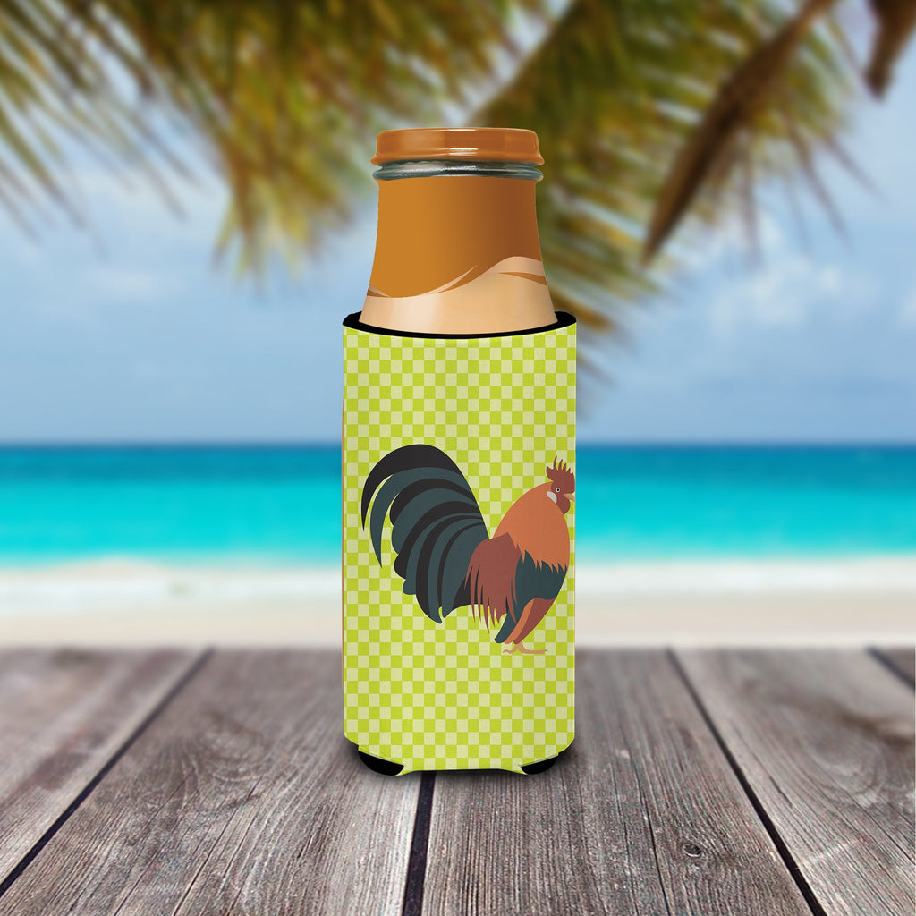 Dutch Bantam Chicken Green Slim Can Hugger , Insulated Foam Hugger for 12 oz Slim Cans, Beer Bottles & Water Bottles, Printed in USA