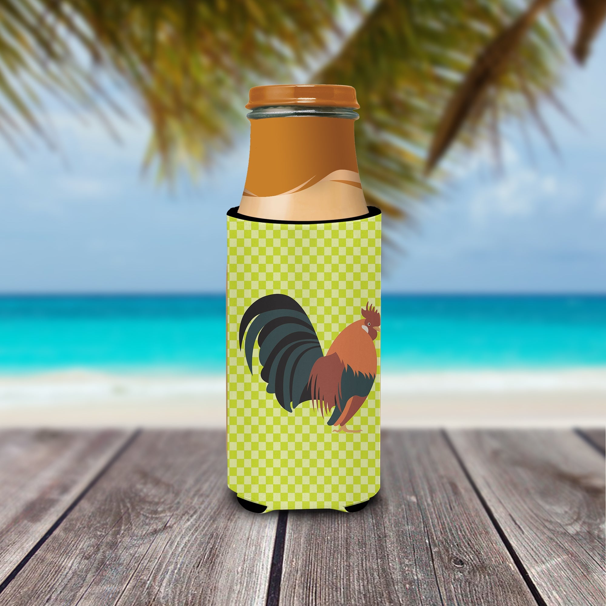 Dutch Bantam Chicken Green Slim Can Hugger , Insulated Foam Hugger for 12 oz Slim Cans, Beer Bottles & Water Bottles, Printed in USA