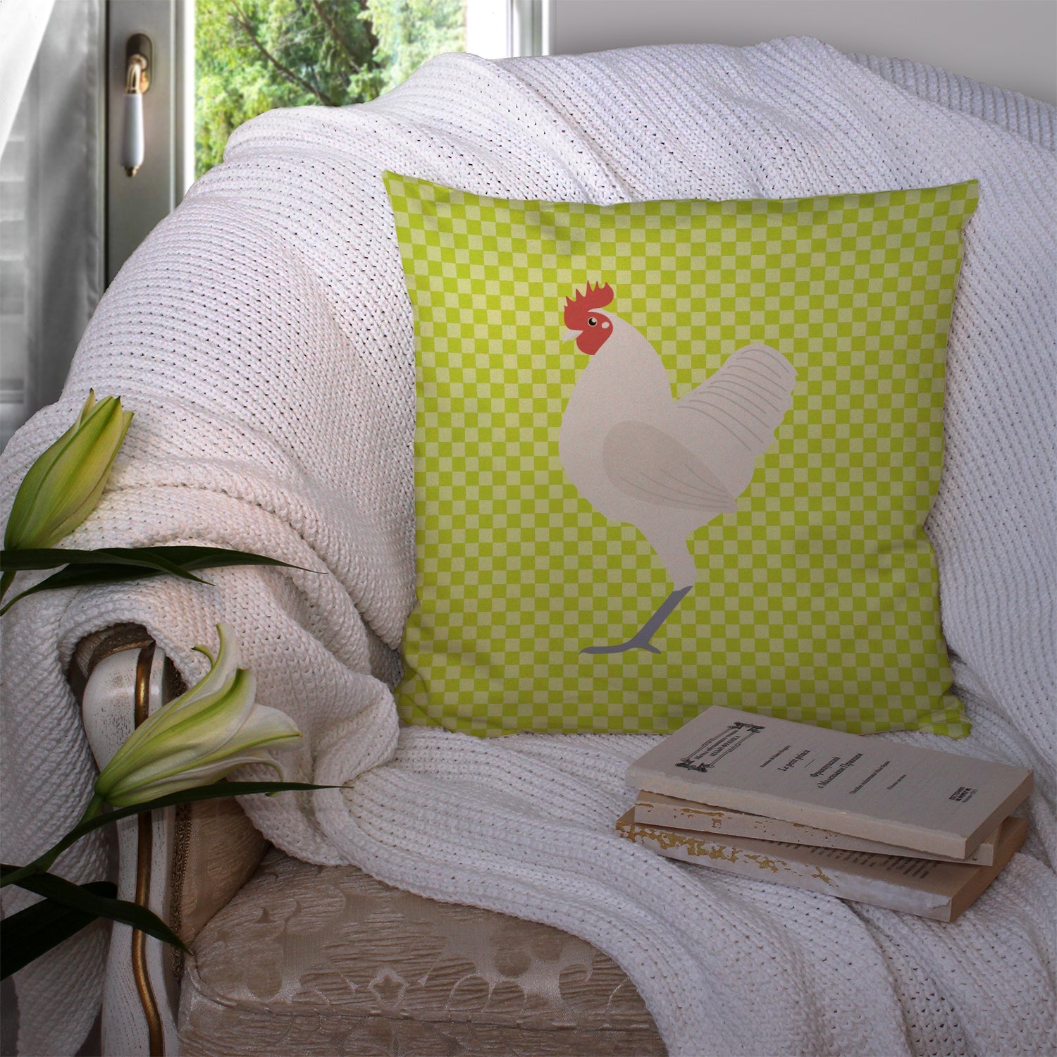 German Langshan Chicken Green Decorative Throw Pillow 14x14 Indoor Outdoor Accent Cushion, Fabric Cover with Insert for Sofa, Bed, Porch & Living Room