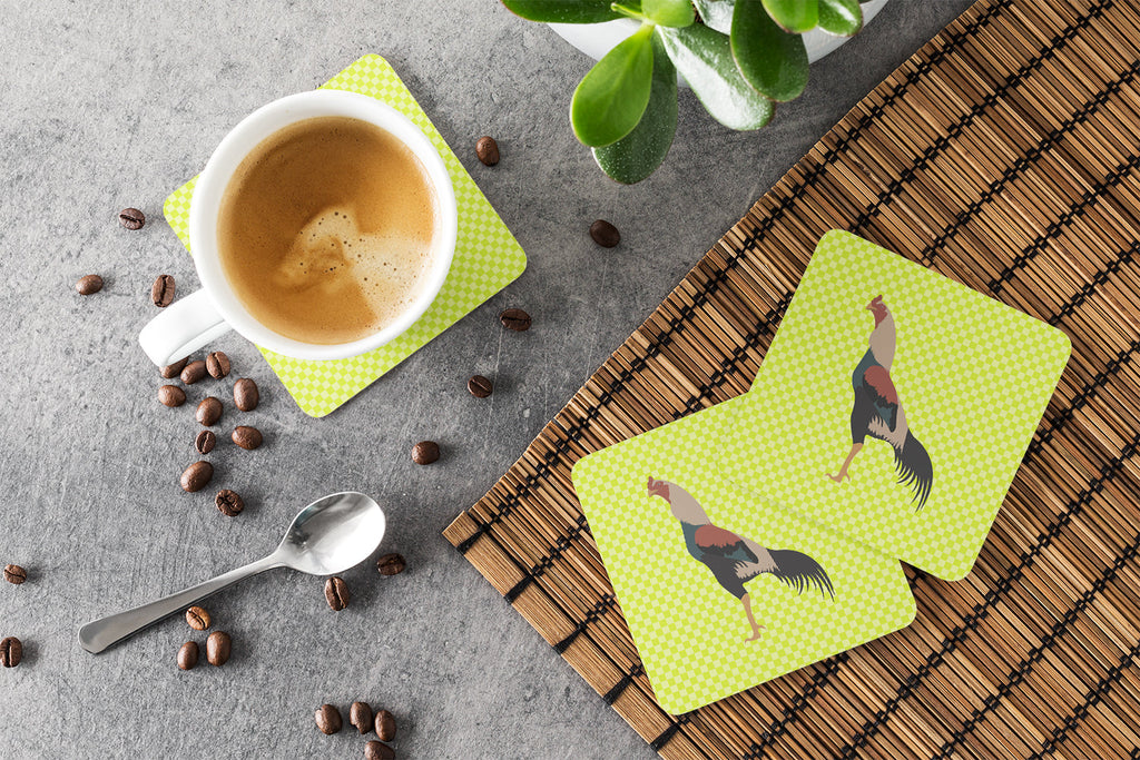 Kulang Chicken Green Foam Coasters Set of 4 Cup Coasters for Indoor Outdoor, Tabletop Protection, Anti Slip, Mouse pad Material