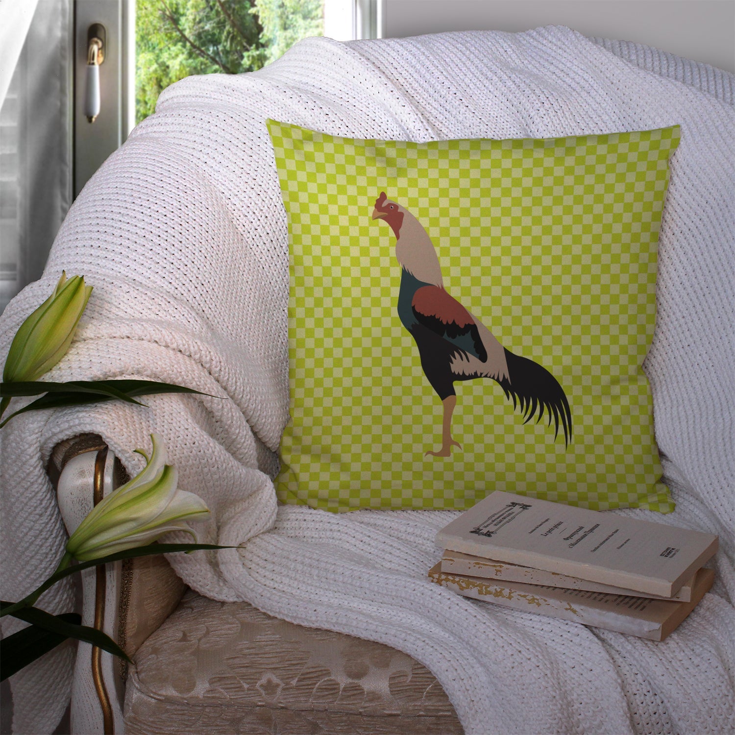 Kulang Chicken Green Decorative Throw Pillow 14x14 Indoor Outdoor Accent Cushion, Fabric Cover with Insert for Sofa, Bed, Porch & Living Room