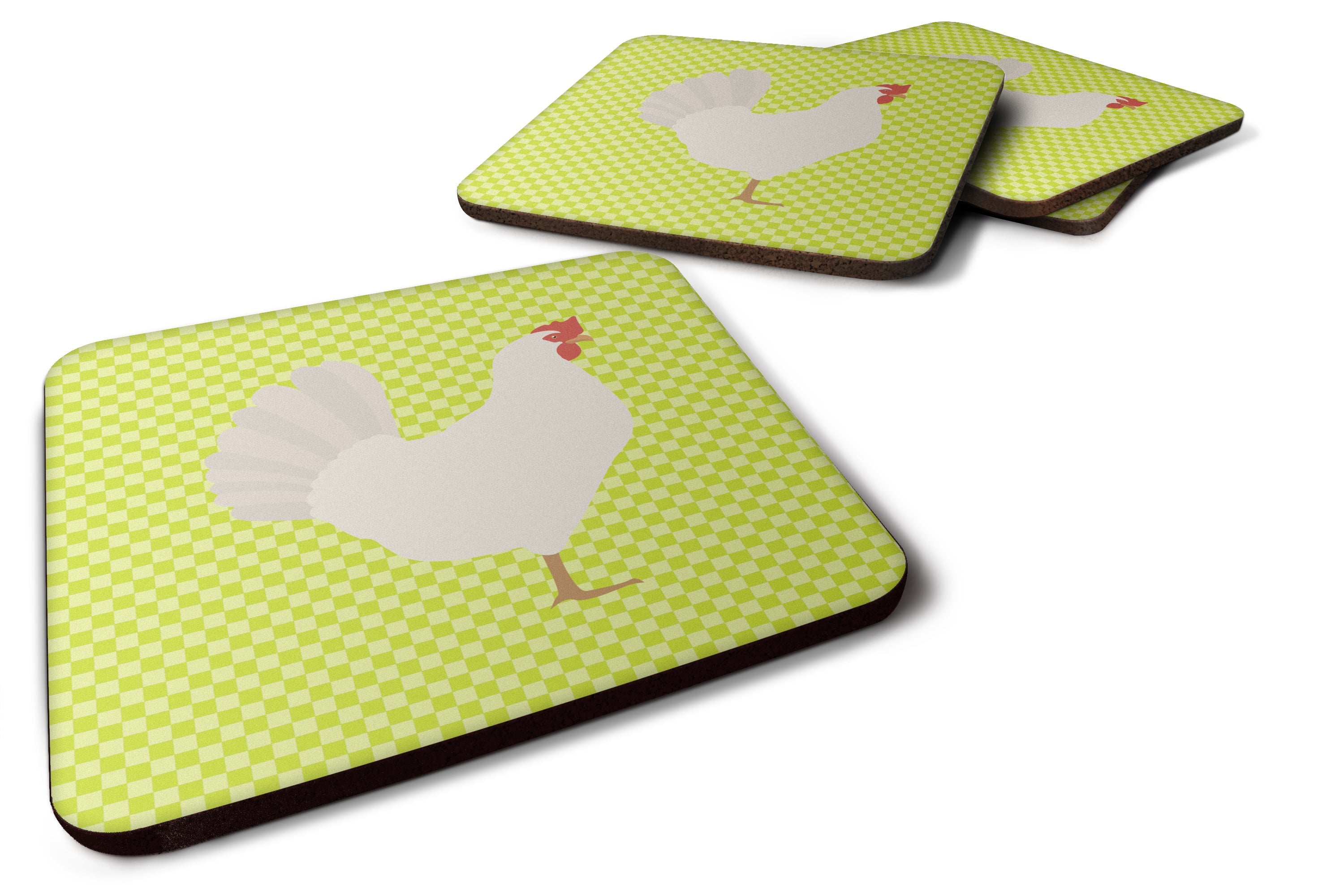 Leghorn Chicken Green Foam Coasters Set of 4 Cup Coasters for Indoor Outdoor, Tabletop Protection, Anti Slip, Mouse pad Material