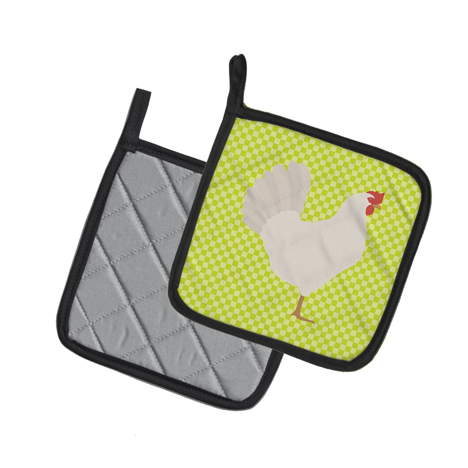 Leghorn Chicken Green Pot Holder Set of 2 Heat Resistant Quilted Hot Pads 7.5 x 7.5 Inch, Insulated Kitchen Trivets for Cooking & Baking