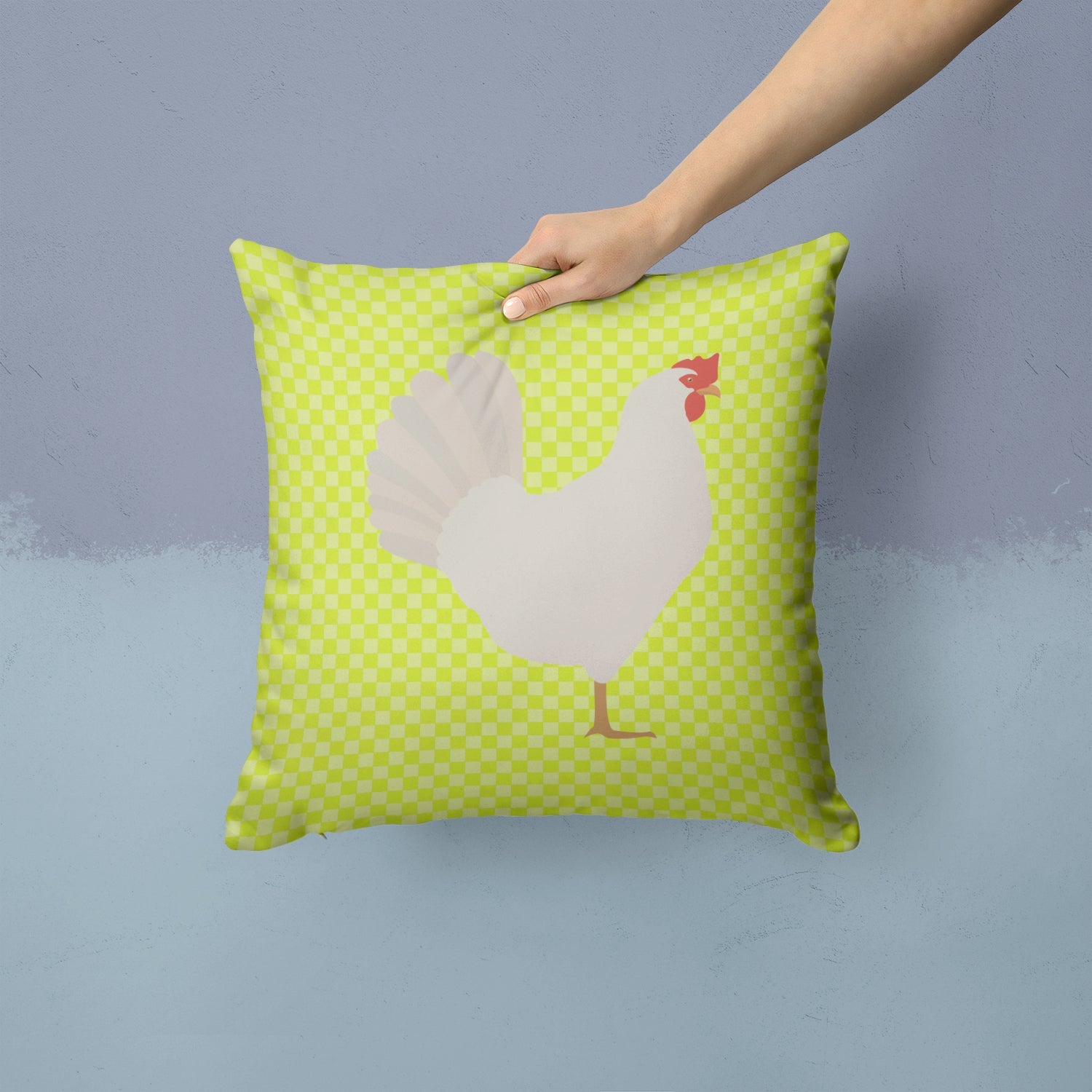 Leghorn Chicken Green Decorative Throw Pillow 14x14 Indoor Outdoor Accent Cushion, Fabric Cover with Insert for Sofa, Bed, Porch & Living Room
