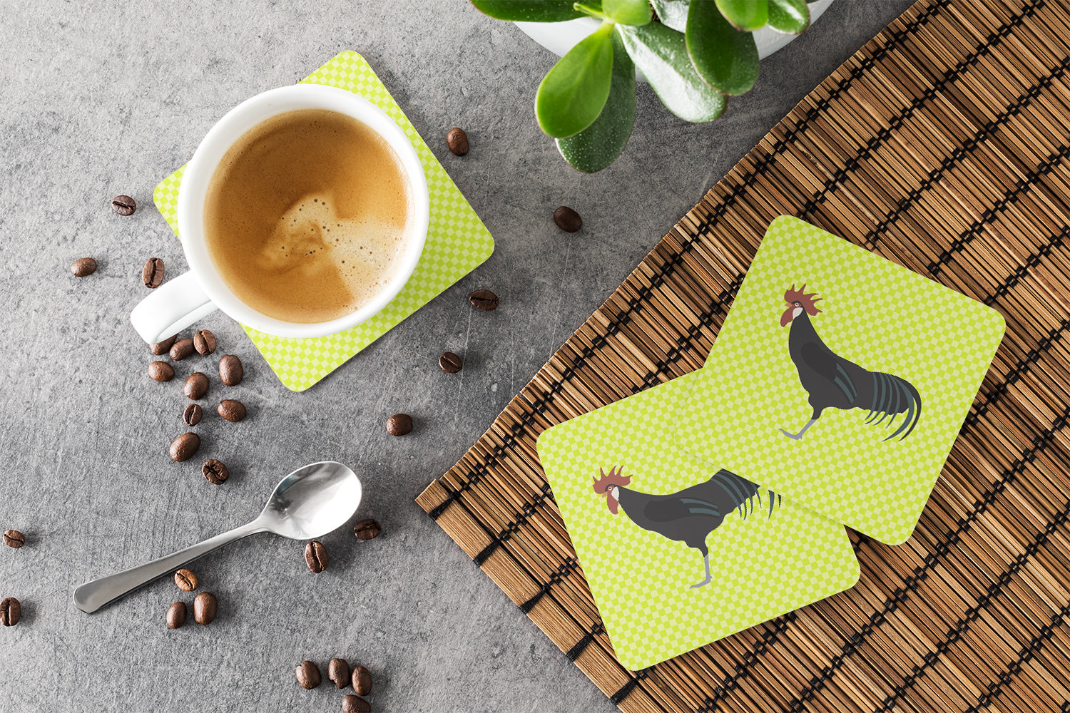 Minorca Ctalalan Chicken Green Foam Coasters Set of 4 Cup Coasters for Indoor Outdoor, Tabletop Protection, Anti Slip, Mouse pad Material