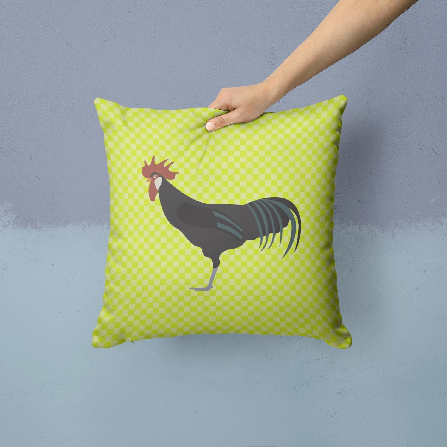 Minorca Ctalalan Chicken Green Decorative Throw Pillow 14x14 Indoor Outdoor Accent Cushion, Fabric Cover with Insert for Sofa, Bed, Porch & Living Room