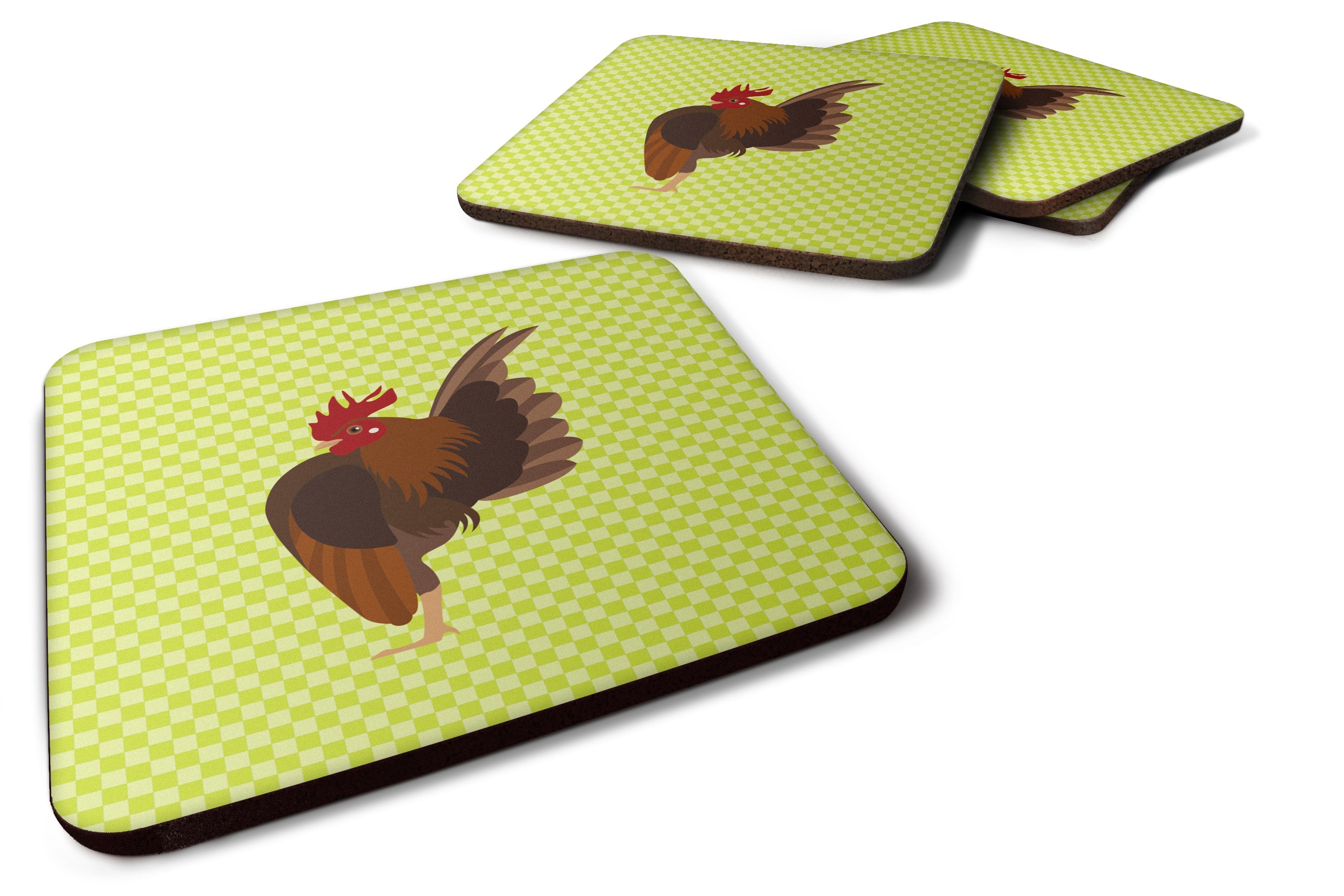 Malaysian Serama Chicken Green Foam Coasters Set of 4 Cup Coasters for Indoor Outdoor, Tabletop Protection, Anti Slip, Mouse pad Material