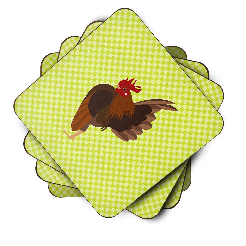 Malaysian Serama Chicken Green Foam Coasters Set of 4 Cup Coasters for Indoor Outdoor, Tabletop Protection, Anti Slip, Mouse pad Material