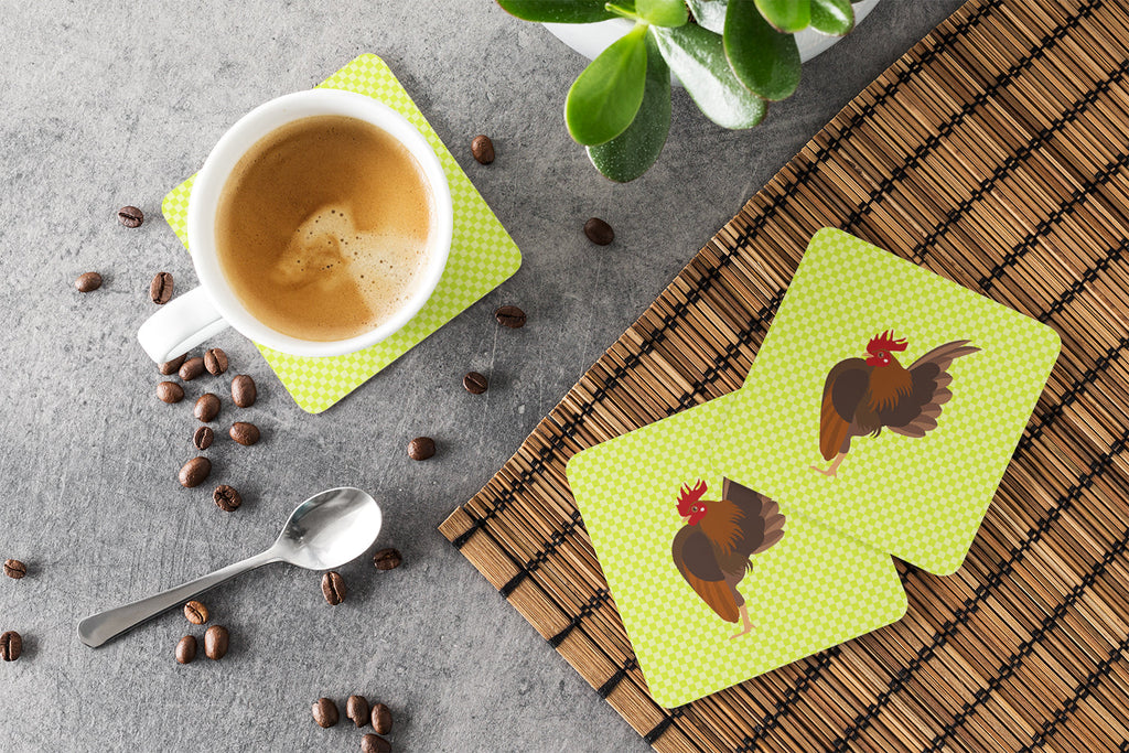 Malaysian Serama Chicken Green Foam Coasters Set of 4 Cup Coasters for Indoor Outdoor, Tabletop Protection, Anti Slip, Mouse pad Material