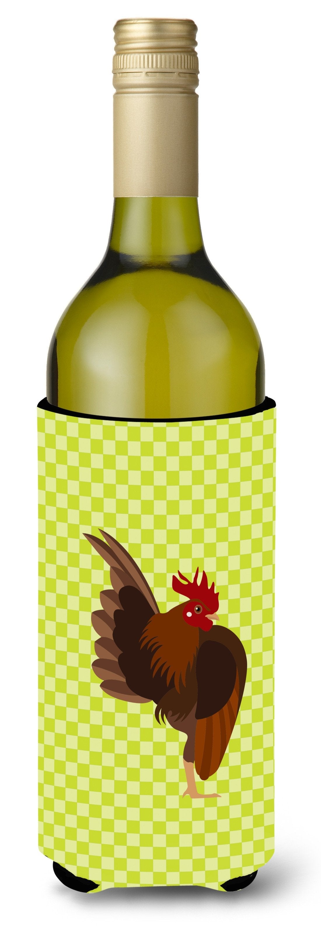 Malaysian Serama Chicken Green Wine Bottle Hugger Gift Sleeve for Standard 750 ml Bottles, Insulated Reusable Also Fits Mini Shot & Pint Bottles