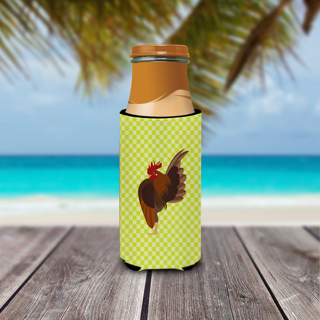 Malaysian Serama Chicken Green Slim Can Hugger , Insulated Foam Hugger for 12 oz Slim Cans, Beer Bottles & Water Bottles, Printed in USA