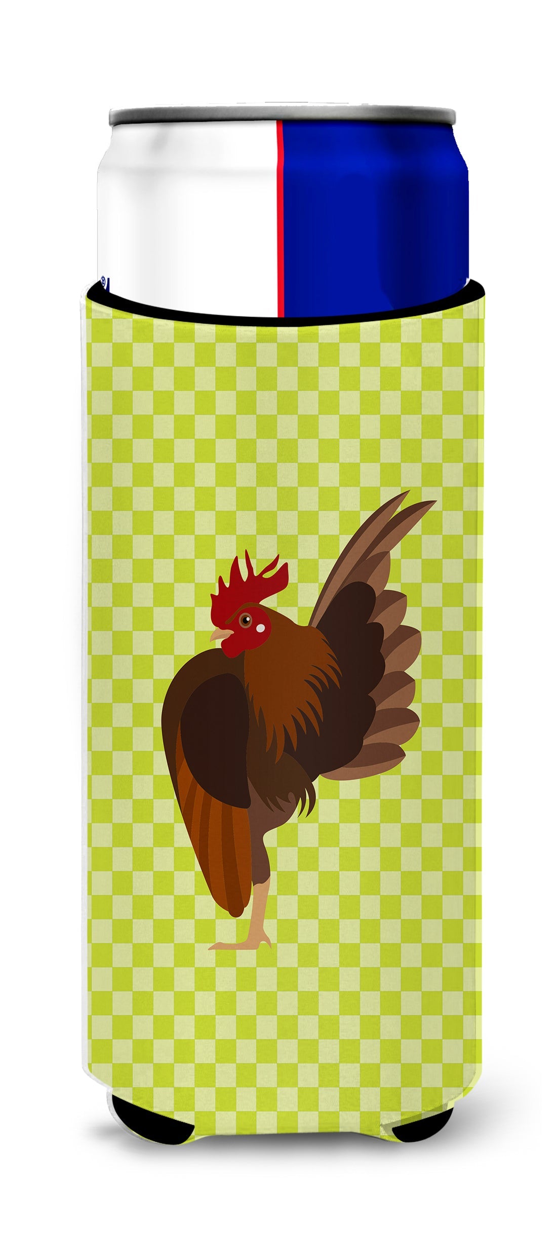 Malaysian Serama Chicken Green Slim Can Hugger , Insulated Foam Hugger for 12 oz Slim Cans, Beer Bottles & Water Bottles, Printed in USA