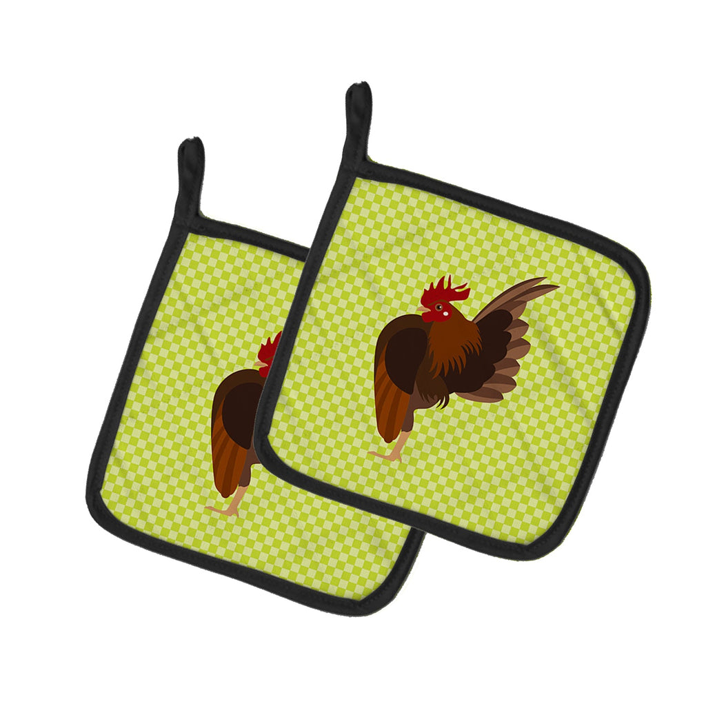 Malaysian Serama Chicken Green Pot Holder Set of 2 Heat Resistant Quilted Hot Pads 7.5 x 7.5 Inch, Insulated Kitchen Trivets for Cooking & Baking
