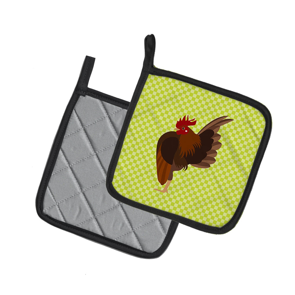 Malaysian Serama Chicken Green Pot Holder Set of 2 Heat Resistant Quilted Hot Pads 7.5 x 7.5 Inch, Insulated Kitchen Trivets for Cooking & Baking