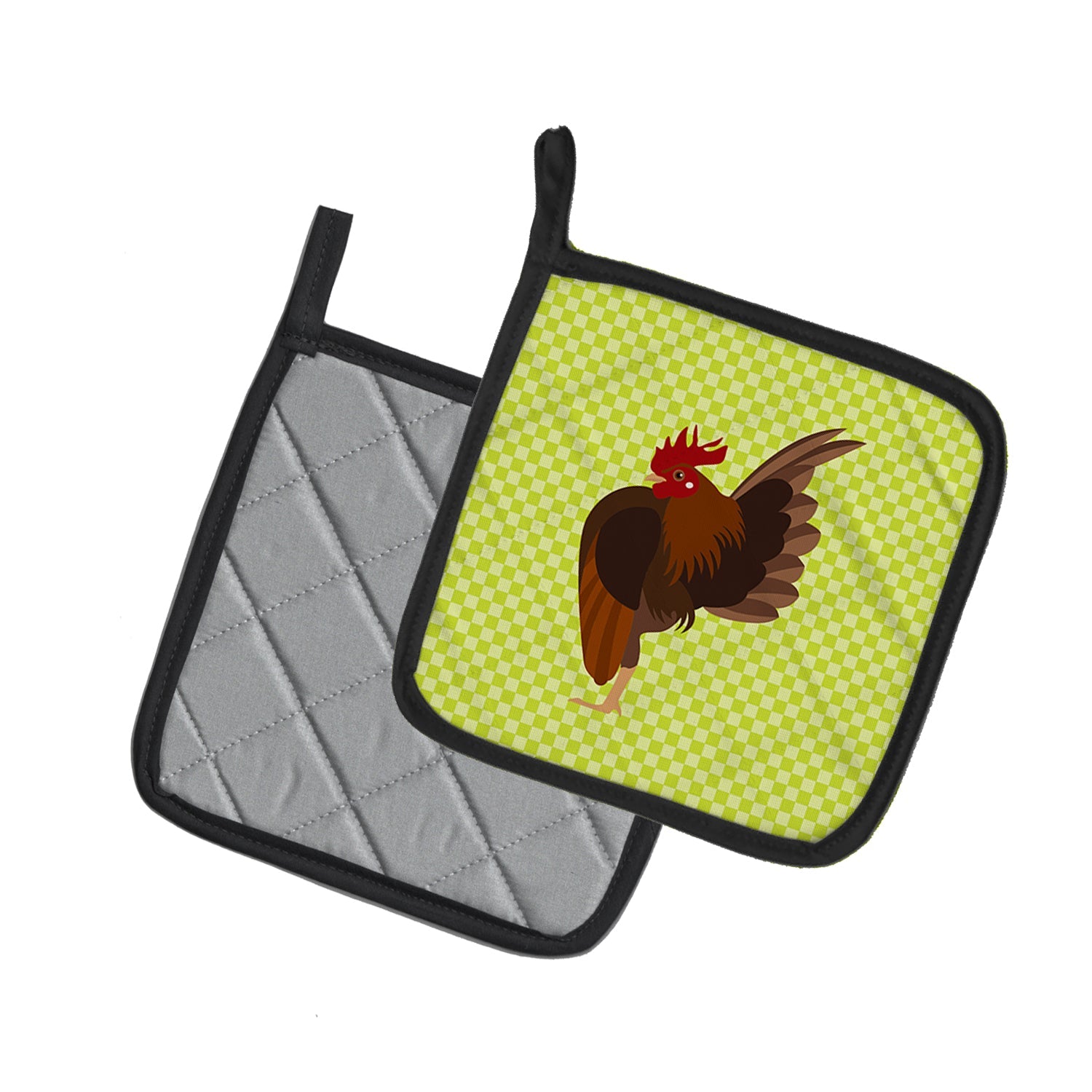 Malaysian Serama Chicken Green Pot Holder Set of 2 Heat Resistant Quilted Hot Pads 7.5 x 7.5 Inch, Insulated Kitchen Trivets for Cooking & Baking