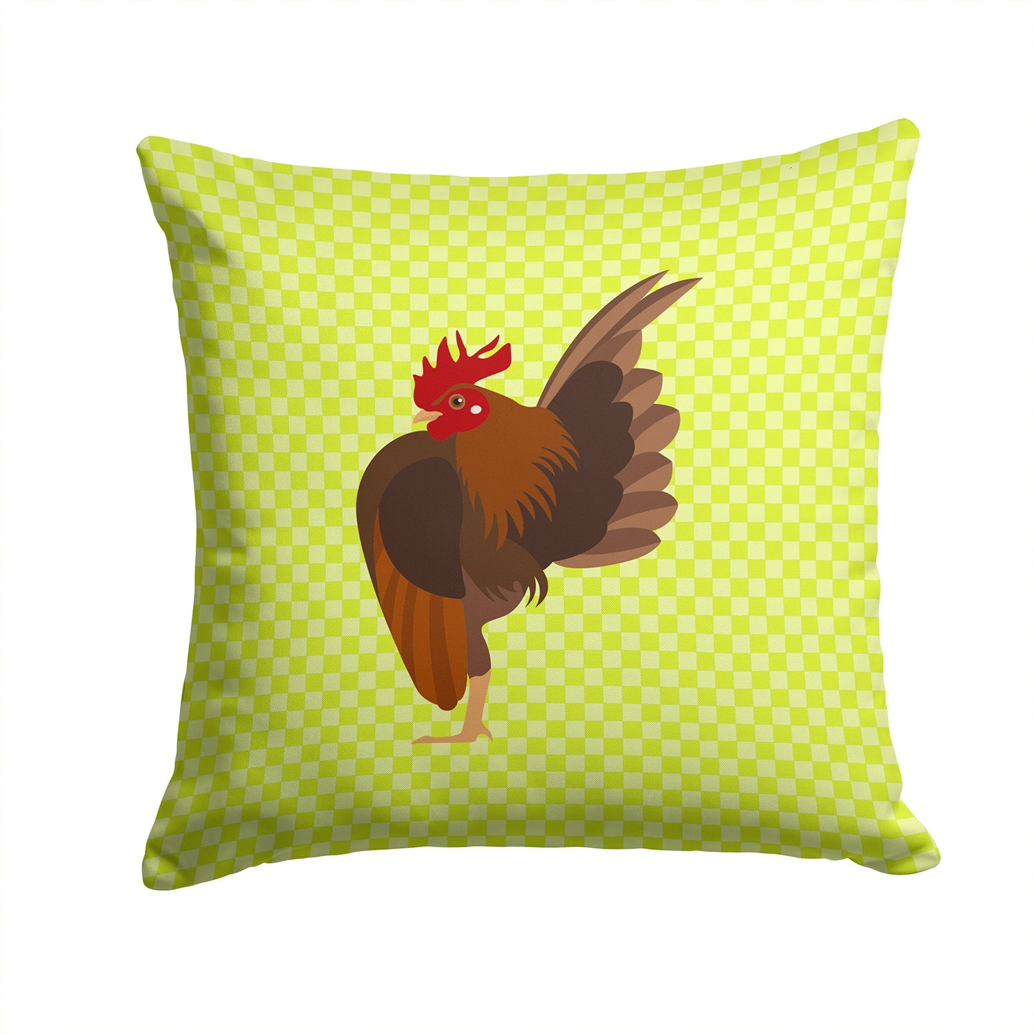 Malaysian Serama Chicken Green Decorative Throw Pillow 14x14 Indoor Outdoor Accent Cushion, Fabric Cover with Insert for Sofa, Bed, Porch & Living Room