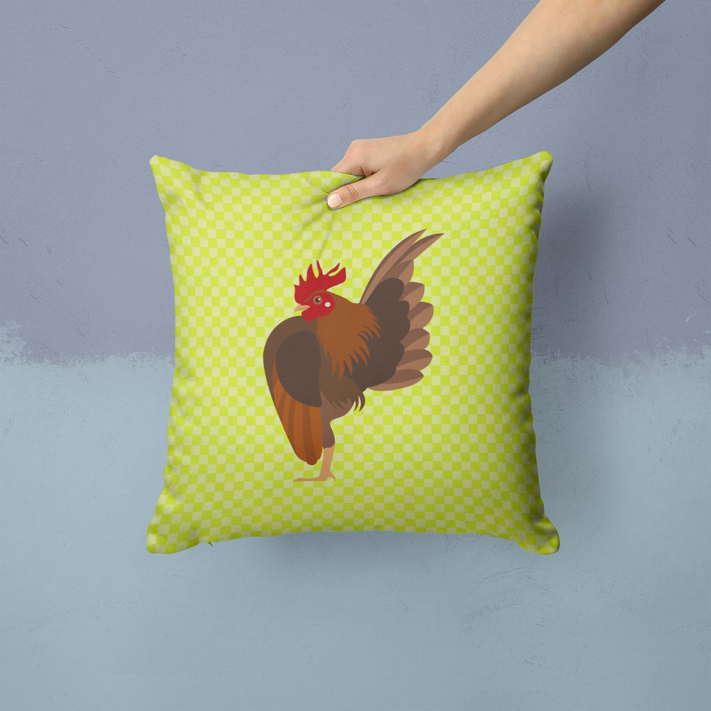 Malaysian Serama Chicken Green Decorative Throw Pillow 14x14 Indoor Outdoor Accent Cushion, Fabric Cover with Insert for Sofa, Bed, Porch & Living Room