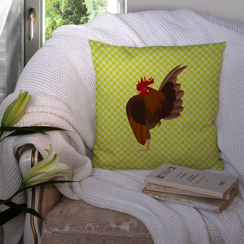 Malaysian Serama Chicken Green Decorative Throw Pillow 14x14 Indoor Outdoor Accent Cushion, Fabric Cover with Insert for Sofa, Bed, Porch & Living Room