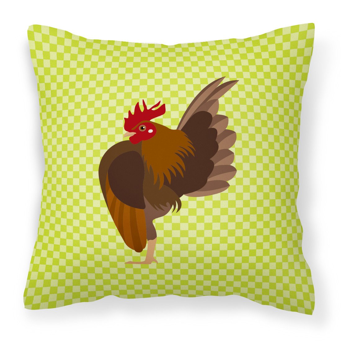 Malaysian Serama Chicken Green Decorative Throw Pillow 18x18 Indoor Outdoor Accent Cushion, Fabric Cover with Insert for Sofa, Bed, Porch & Living Room