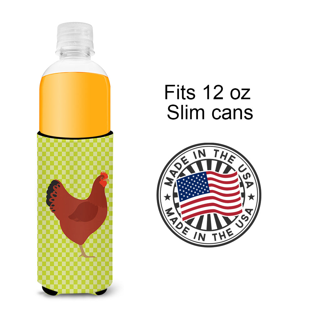 New Hampshire Red Chicken Green Slim Can Hugger , Insulated Foam Hugger for 12 oz Slim Cans, Beer Bottles & Water Bottles, Printed in USA