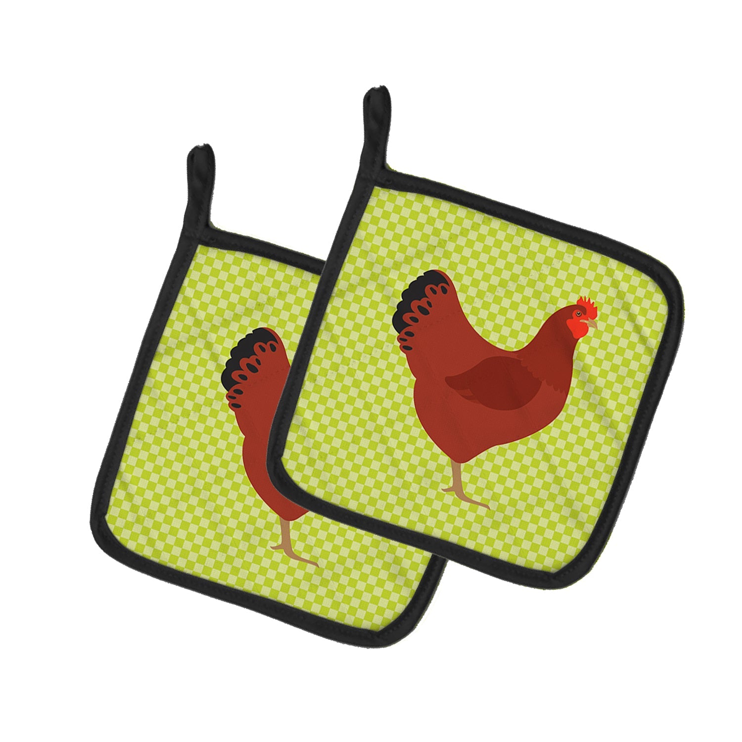 New Hampshire Red Chicken Green Pot Holder Set of 2 Heat Resistant Quilted Hot Pads 7.5 x 7.5 Inch, Insulated Kitchen Trivets for Cooking & Baking