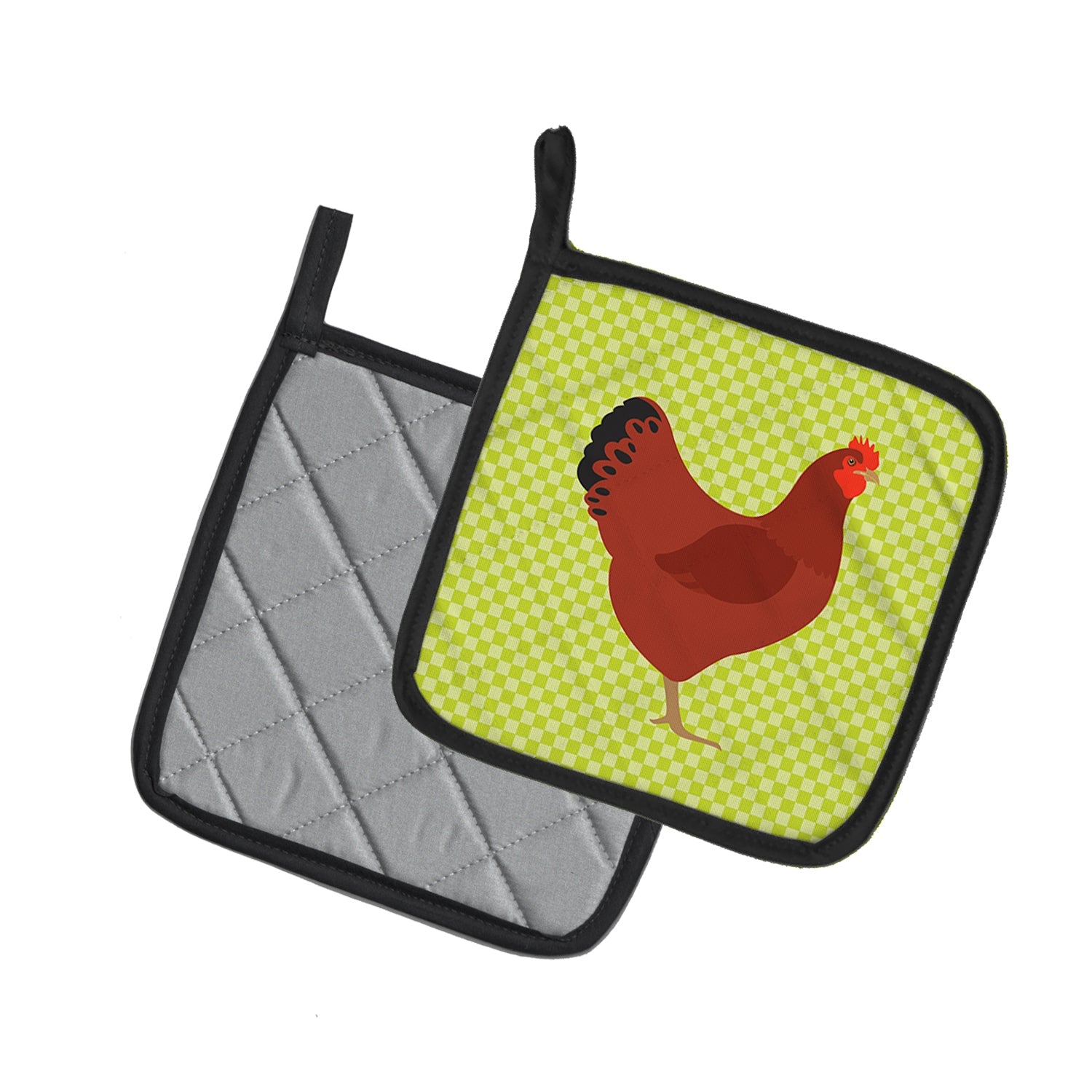 New Hampshire Red Chicken Green Pot Holder Set of 2 Heat Resistant Quilted Hot Pads 7.5 x 7.5 Inch, Insulated Kitchen Trivets for Cooking & Baking