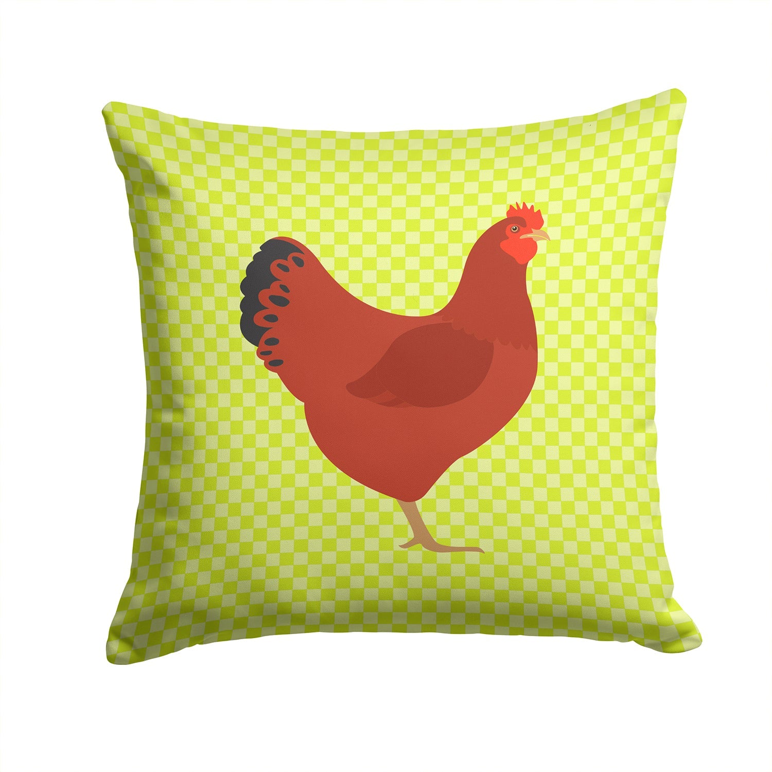 New Hampshire Red Chicken Green Decorative Throw Pillow 14x14 Indoor Outdoor Accent Cushion, Fabric Cover with Insert for Sofa, Bed, Porch & Living Room