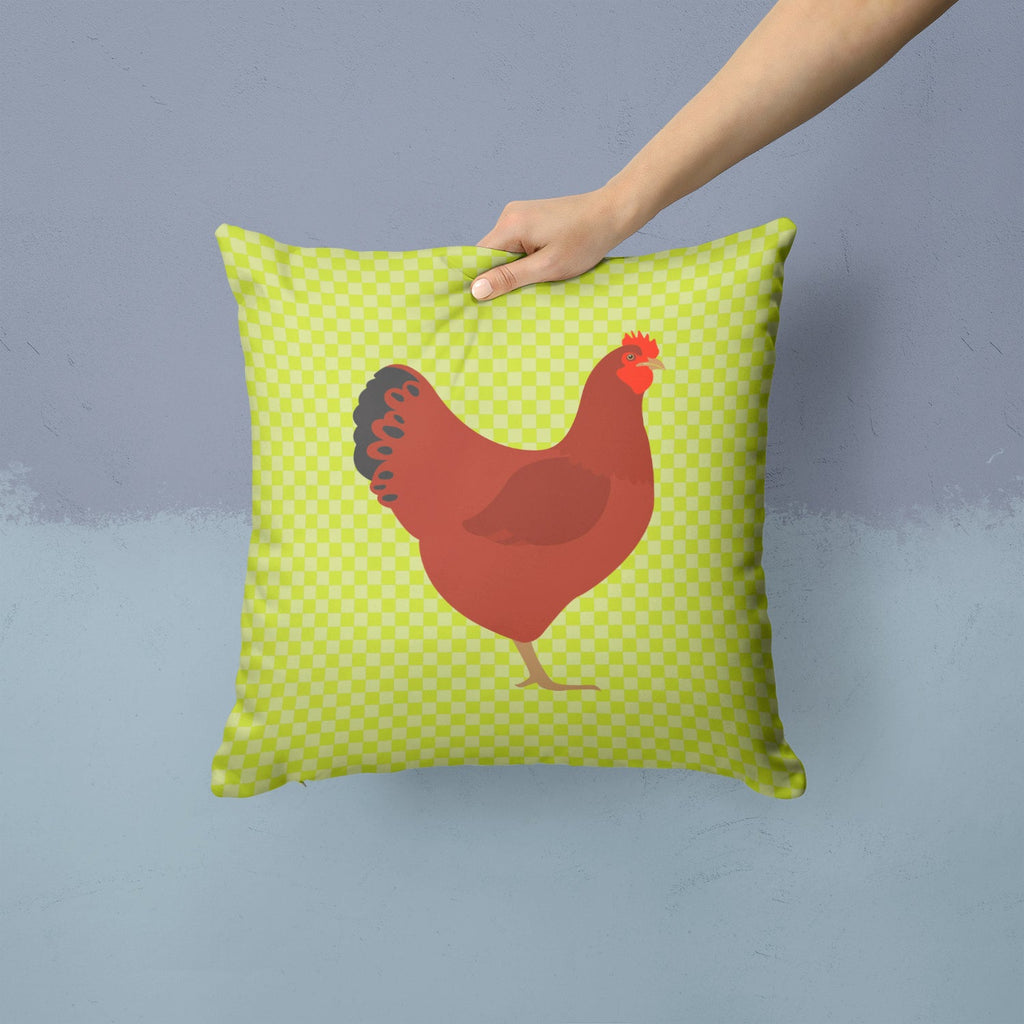 New Hampshire Red Chicken Green Decorative Throw Pillow 14x14 Indoor Outdoor Accent Cushion, Fabric Cover with Insert for Sofa, Bed, Porch & Living Room