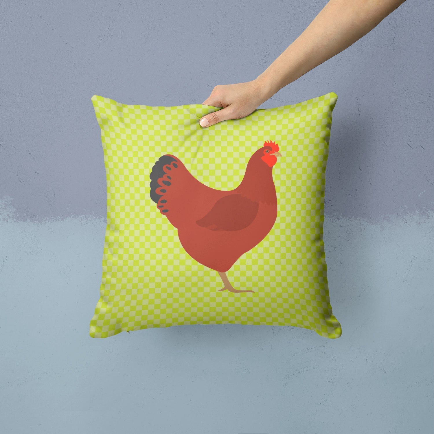 New Hampshire Red Chicken Green Decorative Throw Pillow 14x14 Indoor Outdoor Accent Cushion, Fabric Cover with Insert for Sofa, Bed, Porch & Living Room