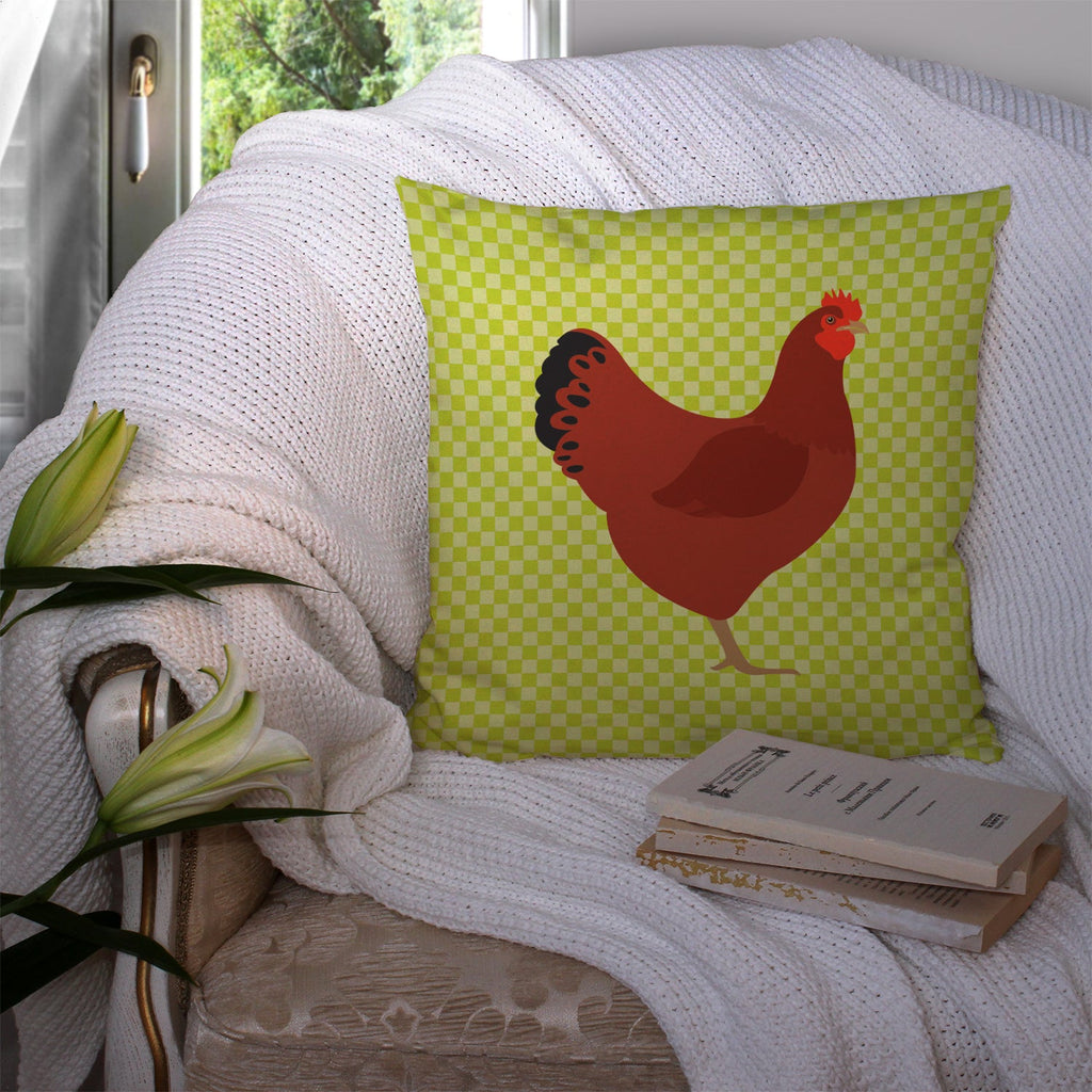 New Hampshire Red Chicken Green Decorative Throw Pillow 14x14 Indoor Outdoor Accent Cushion, Fabric Cover with Insert for Sofa, Bed, Porch & Living Room