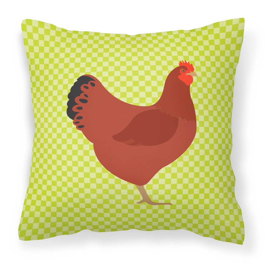 New Hampshire Red Chicken Green Decorative Throw Pillow 18x18 Indoor Outdoor Accent Cushion, Fabric Cover with Insert for Sofa, Bed, Porch & Living Room