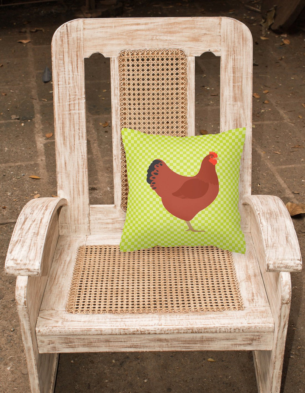 New Hampshire Red Chicken Green Decorative Throw Pillow 18x18 Indoor Outdoor Accent Cushion, Fabric Cover with Insert for Sofa, Bed, Porch & Living Room
