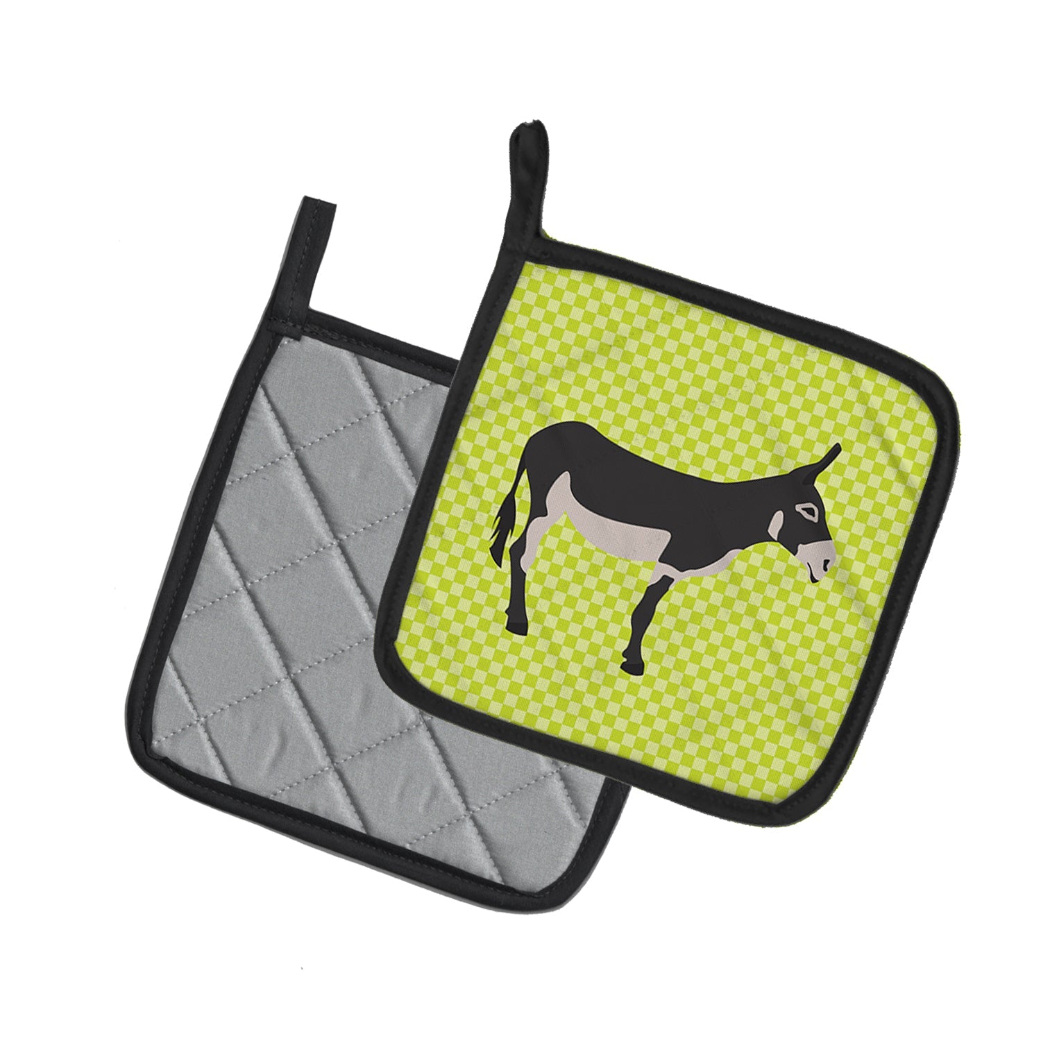 American Mammoth Jack Donkey Green Pot Holder Set of 2 Heat Resistant Quilted Hot Pads 7.5 x 7.5 Inch, Insulated Kitchen Trivets for Cooking & Baking
