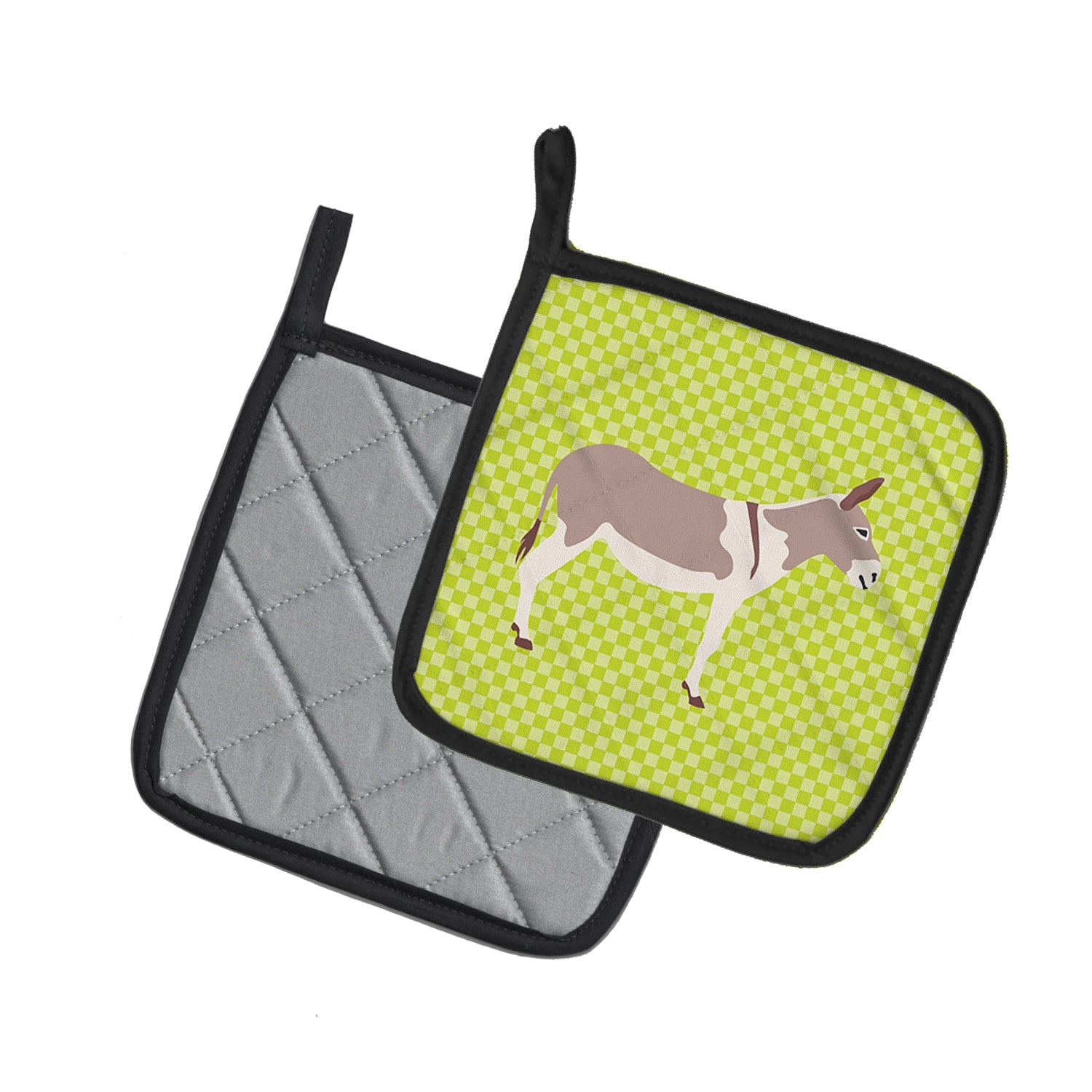 Australian Teamster Donkey Green Pot Holder Set of 2 Heat Resistant Quilted Hot Pads 7.5 x 7.5 Inch, Insulated Kitchen Trivets for Cooking & Baking