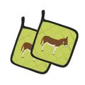 Miniature Mediterranian Donkey Green Pot Holder Set of 2 Heat Resistant Quilted Hot Pads 7.5 x 7.5 Inch, Insulated Kitchen Trivets for Cooking & Baking