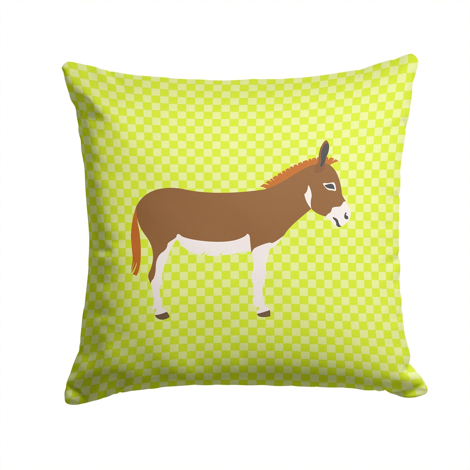 Miniature Mediterranian Donkey Green Decorative Throw Pillow 14x14 Indoor Outdoor Accent Cushion, Fabric Cover with Insert for Sofa, Bed, Porch & Living Room