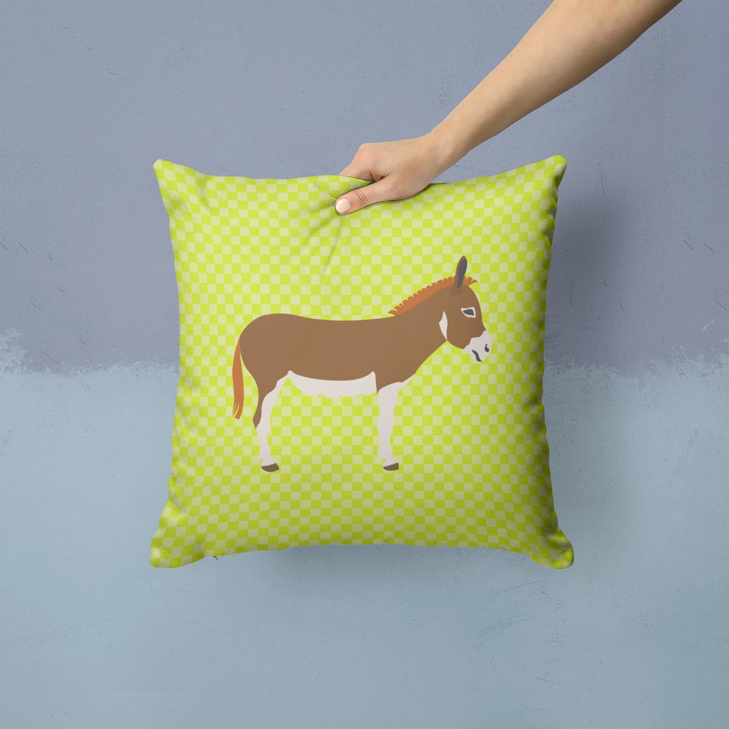 Miniature Mediterranian Donkey Green Decorative Throw Pillow 14x14 Indoor Outdoor Accent Cushion, Fabric Cover with Insert for Sofa, Bed, Porch & Living Room