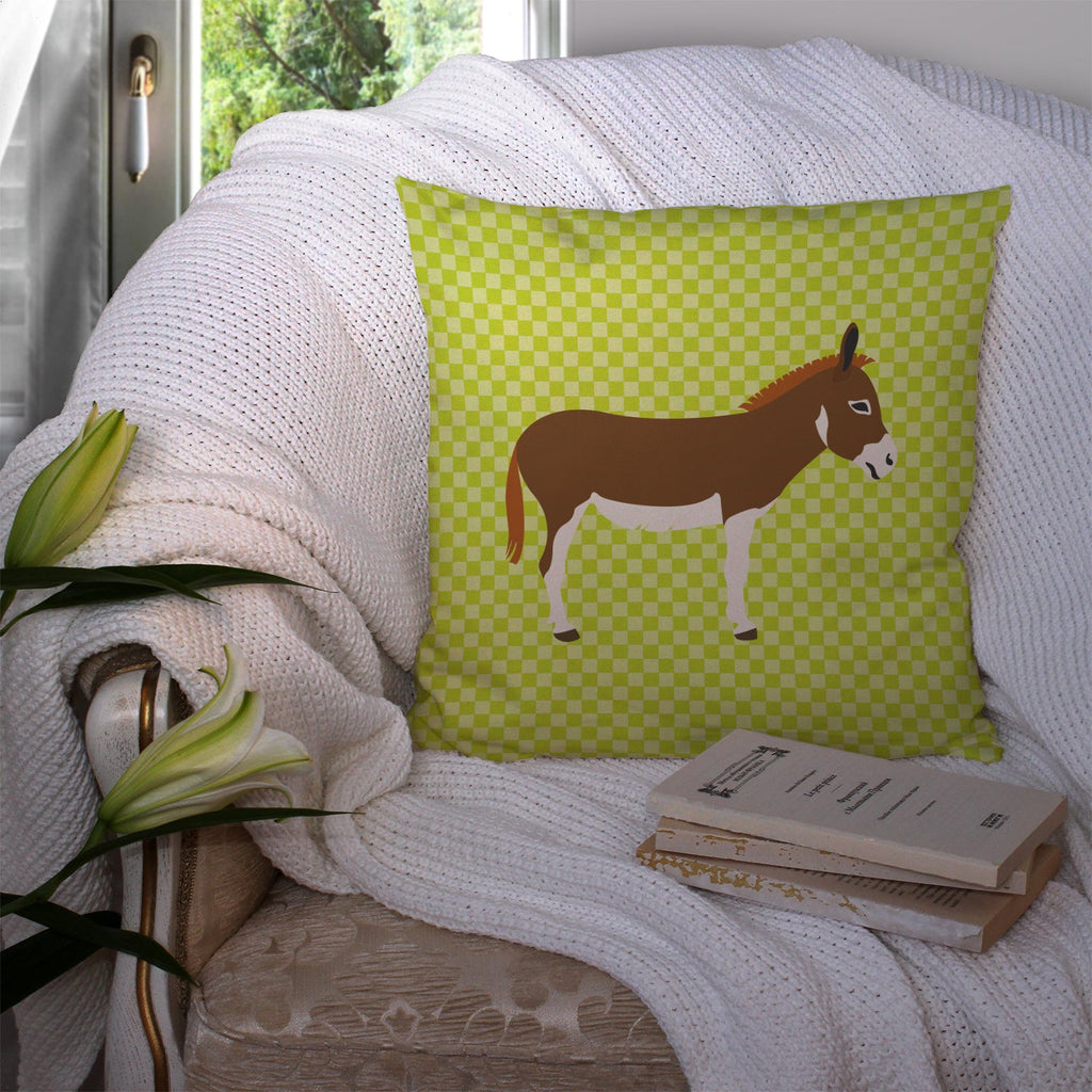 Miniature Mediterranian Donkey Green Decorative Throw Pillow 14x14 Indoor Outdoor Accent Cushion, Fabric Cover with Insert for Sofa, Bed, Porch & Living Room