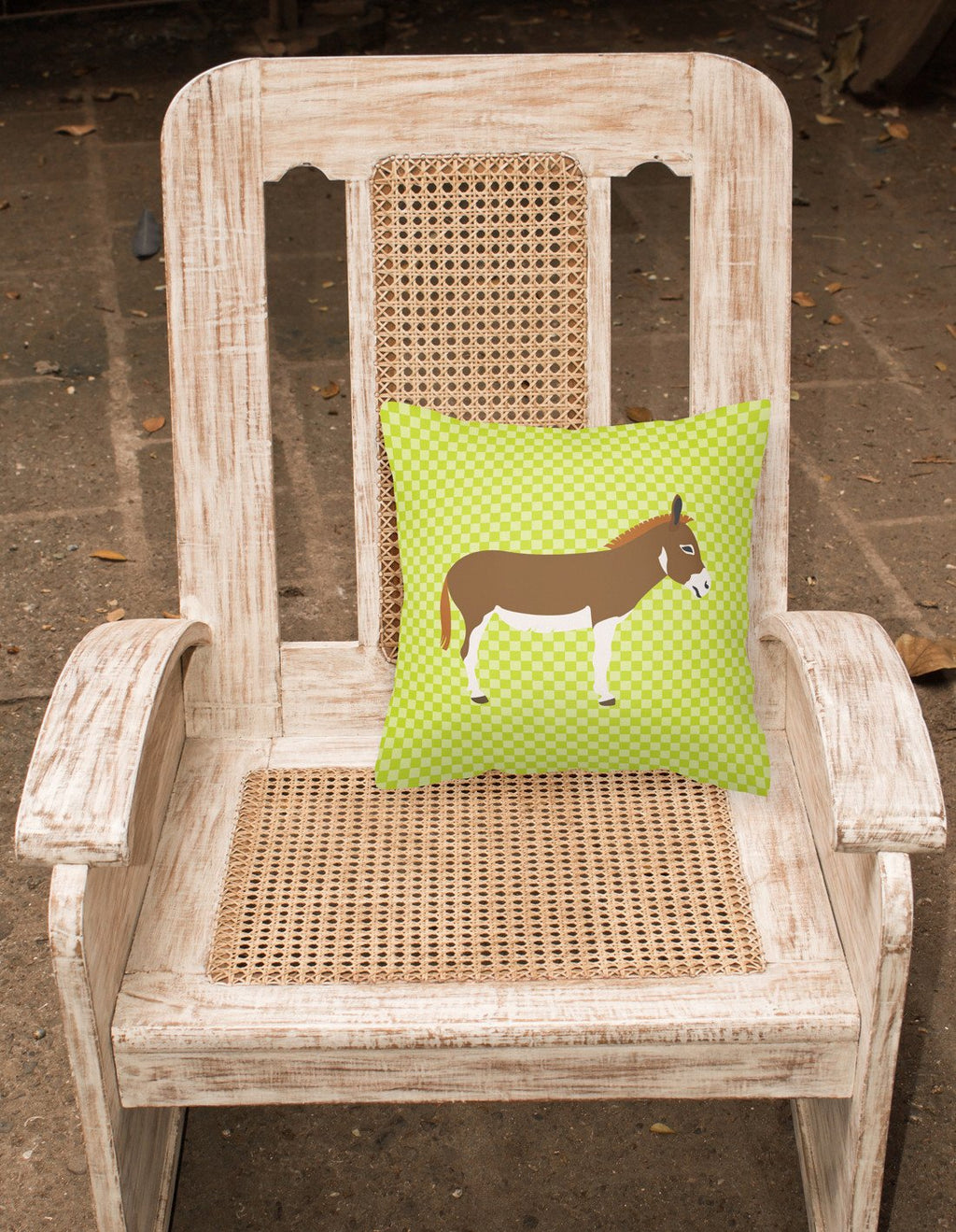 Miniature Mediterranian Donkey Green Decorative Throw Pillow 18x18 Indoor Outdoor Accent Cushion, Fabric Cover with Insert for Sofa, Bed, Porch & Living Room