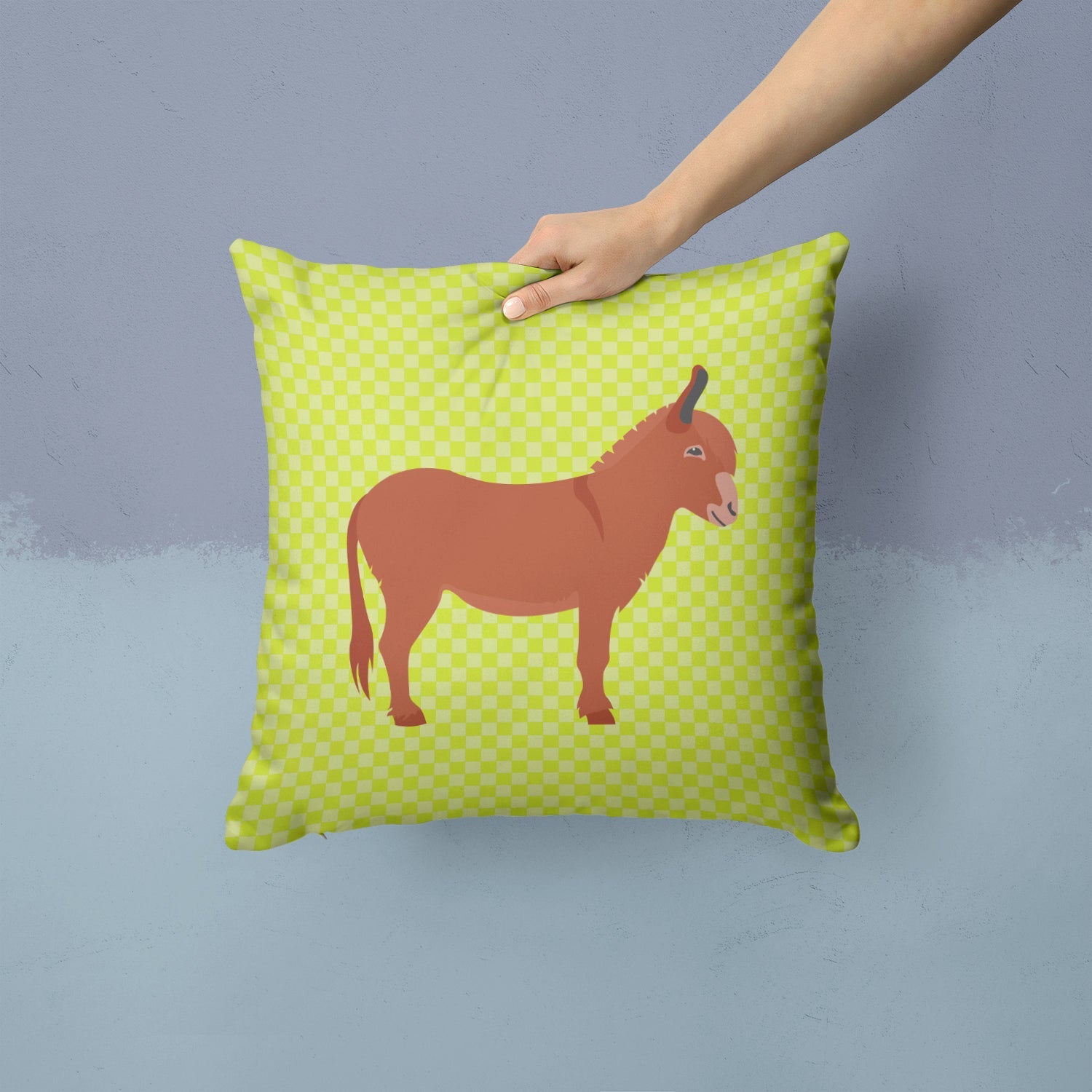 Irish Donkey Green Decorative Throw Pillow 14x14 Indoor Outdoor Accent Cushion, Fabric Cover with Insert for Sofa, Bed, Porch & Living Room