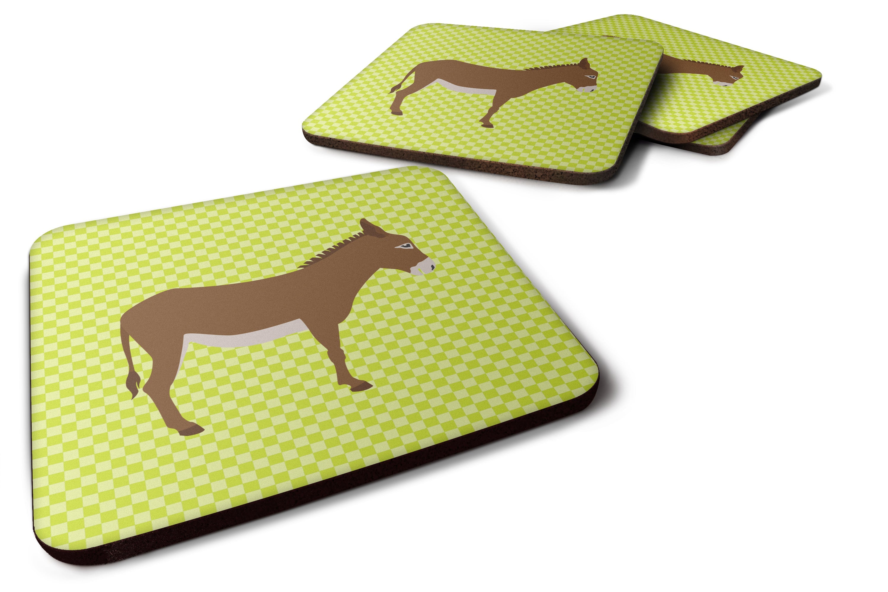 Cotentin Donkey Green Foam Coasters Set of 4 Cup Coasters for Indoor Outdoor, Tabletop Protection, Anti Slip, Mouse pad Material
