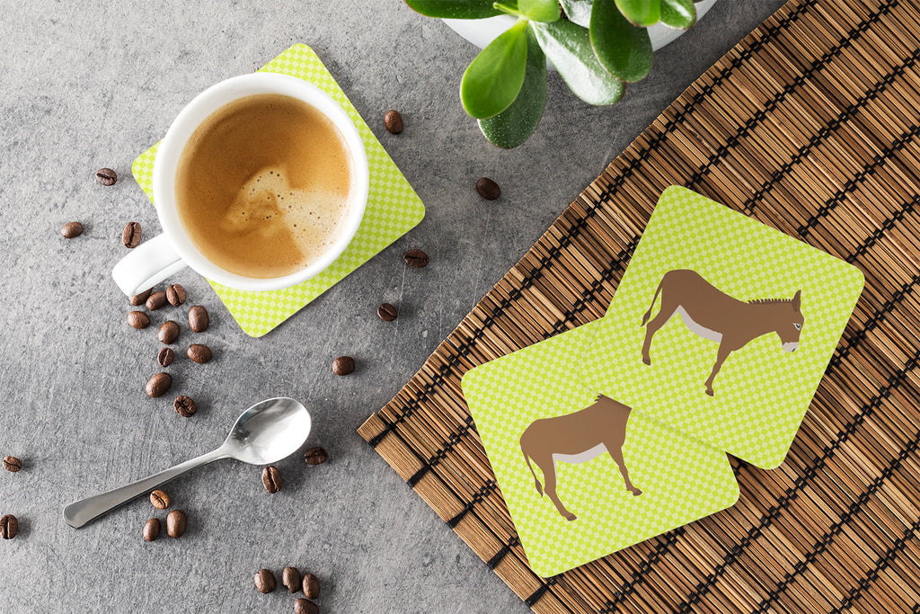 Cotentin Donkey Green Foam Coasters Set of 4 Cup Coasters for Indoor Outdoor, Tabletop Protection, Anti Slip, Mouse pad Material