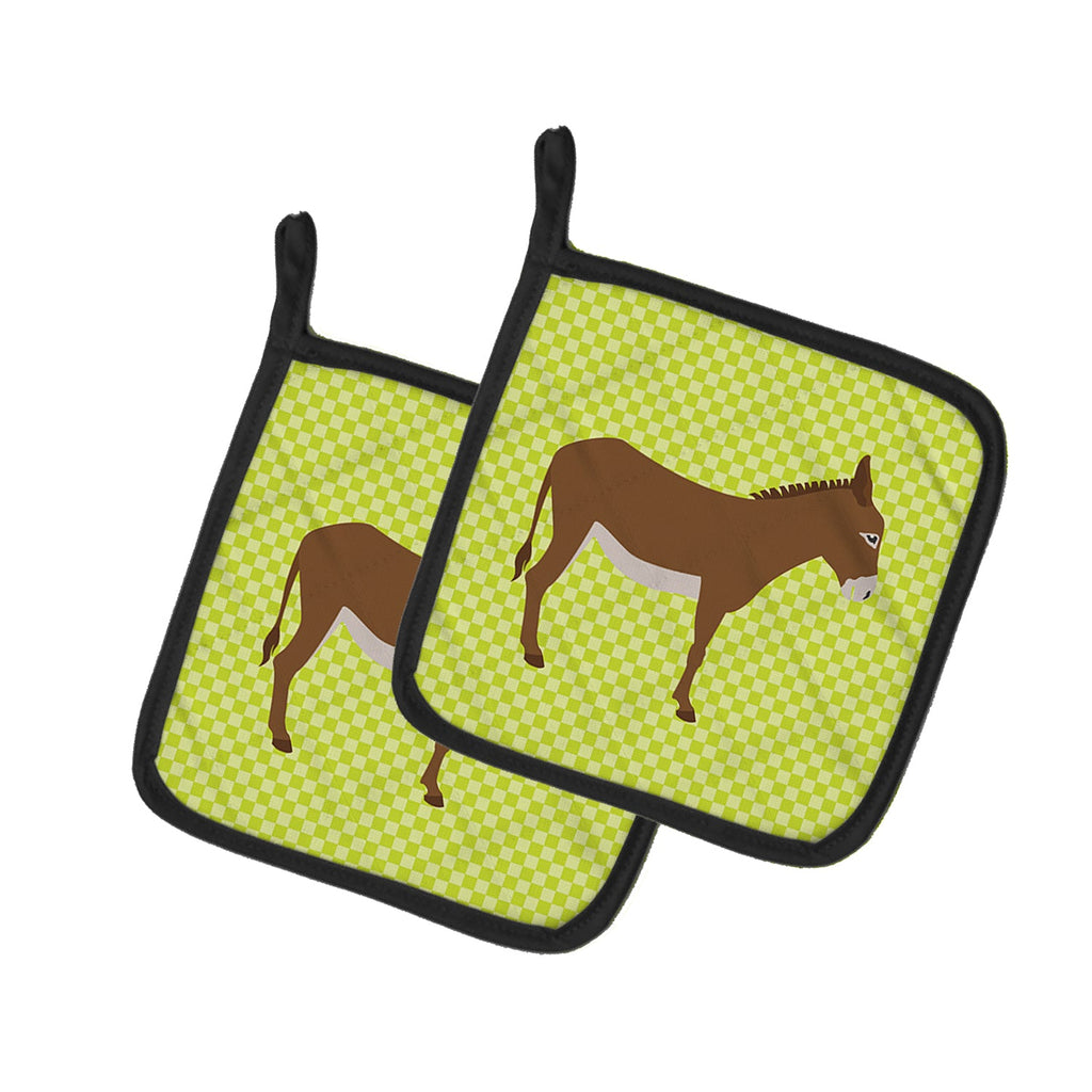 Cotentin Donkey Green Pot Holder Set of 2 Heat Resistant Quilted Hot Pads 7.5 x 7.5 Inch, Insulated Kitchen Trivets for Cooking & Baking