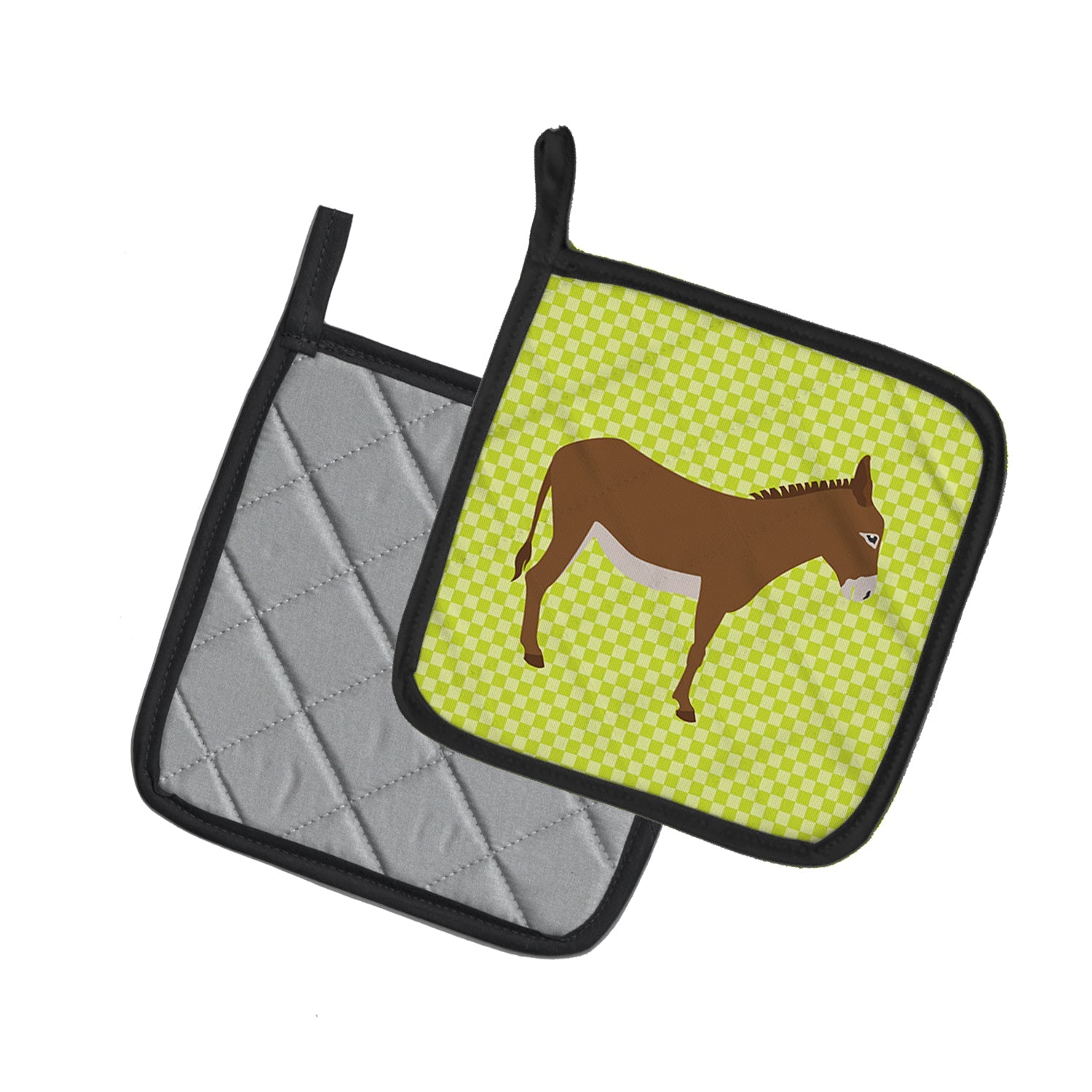 Cotentin Donkey Green Pot Holder Set of 2 Heat Resistant Quilted Hot Pads 7.5 x 7.5 Inch, Insulated Kitchen Trivets for Cooking & Baking