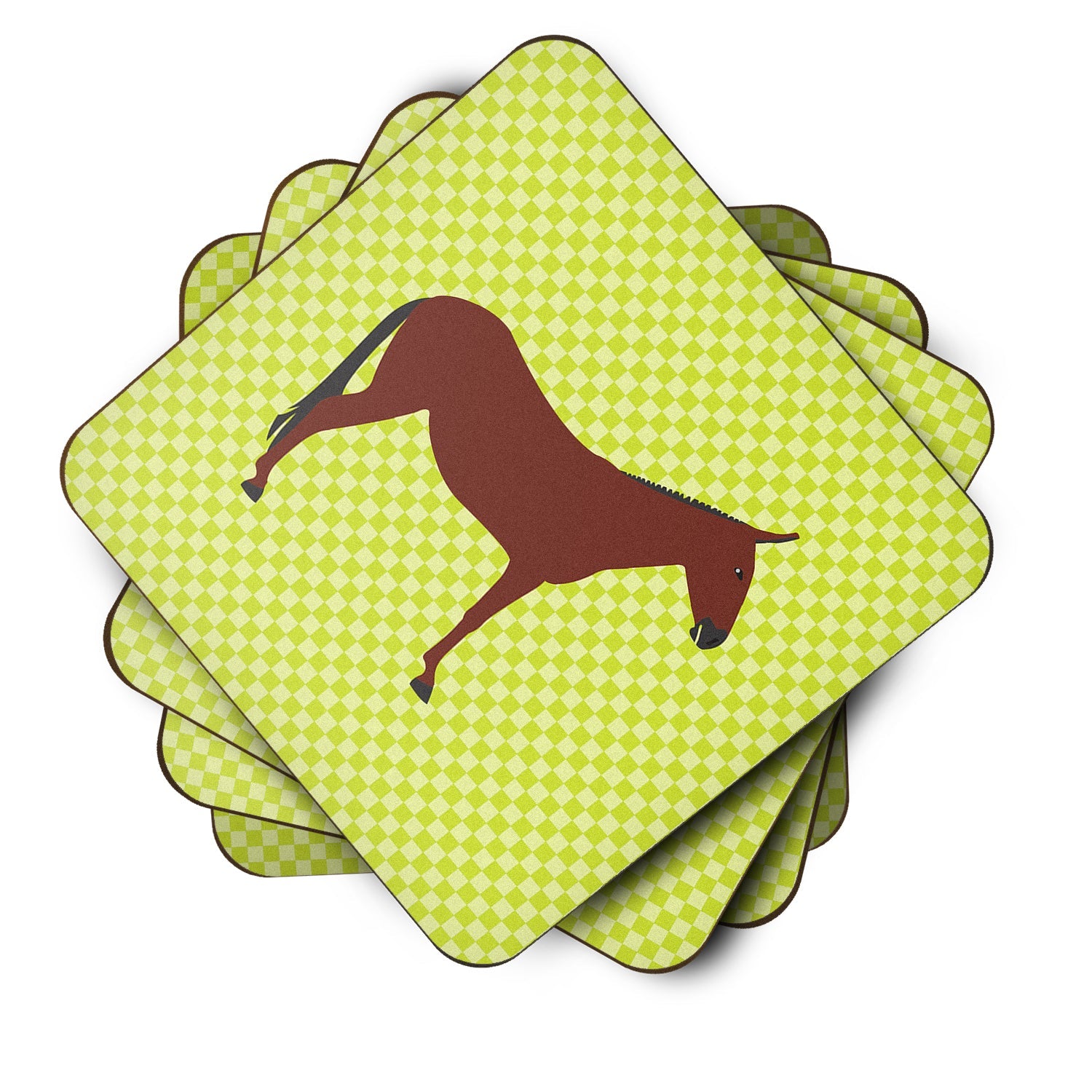 Hinny Horse Donkey Green Foam Coasters Set of 4 Cup Coasters for Indoor Outdoor, Tabletop Protection, Anti Slip, Mouse pad Material