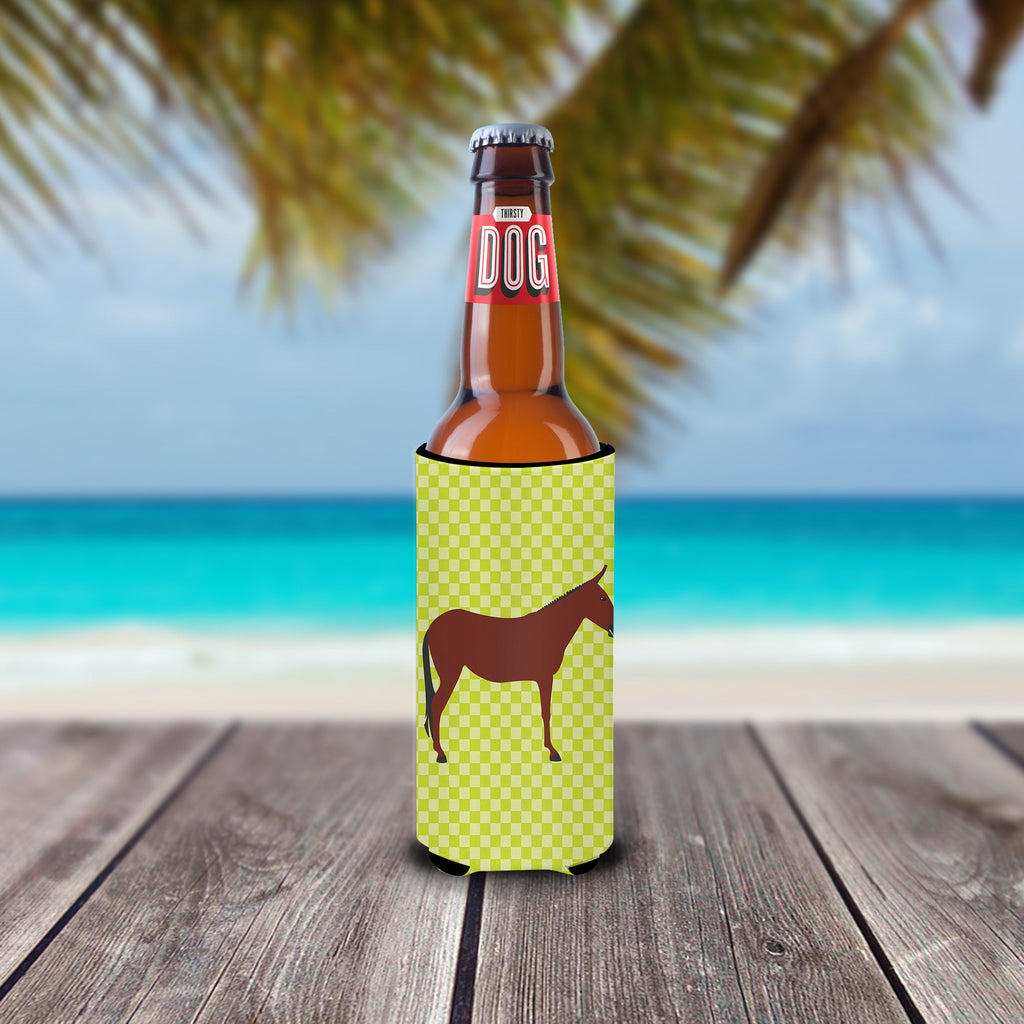 Hinny Horse Donkey Green Slim Can Hugger , Insulated Foam Hugger for 12 oz Slim Cans, Beer Bottles & Water Bottles, Printed in USA