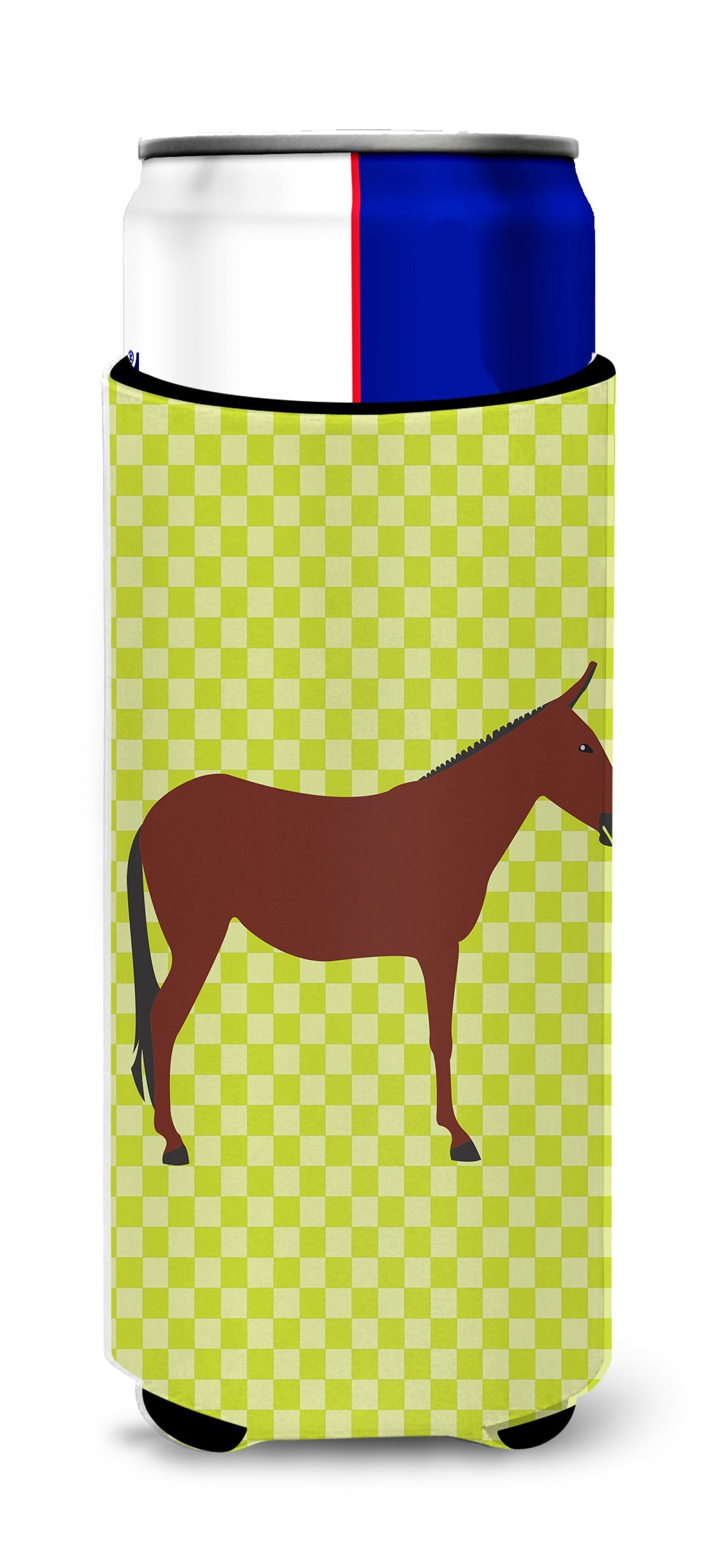 Hinny Horse Donkey Green Slim Can Hugger , Insulated Foam Hugger for 12 oz Slim Cans, Beer Bottles & Water Bottles, Printed in USA
