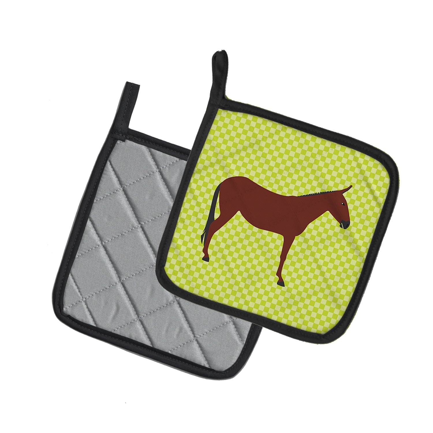 Hinny Horse Donkey Green Pot Holder Set of 2 Heat Resistant Quilted Hot Pads 7.5 x 7.5 Inch, Insulated Kitchen Trivets for Cooking & Baking