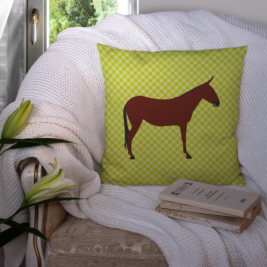 Hinny Horse Donkey Green Decorative Throw Pillow 14x14 Indoor Outdoor Accent Cushion, Fabric Cover with Insert for Sofa, Bed, Porch & Living Room